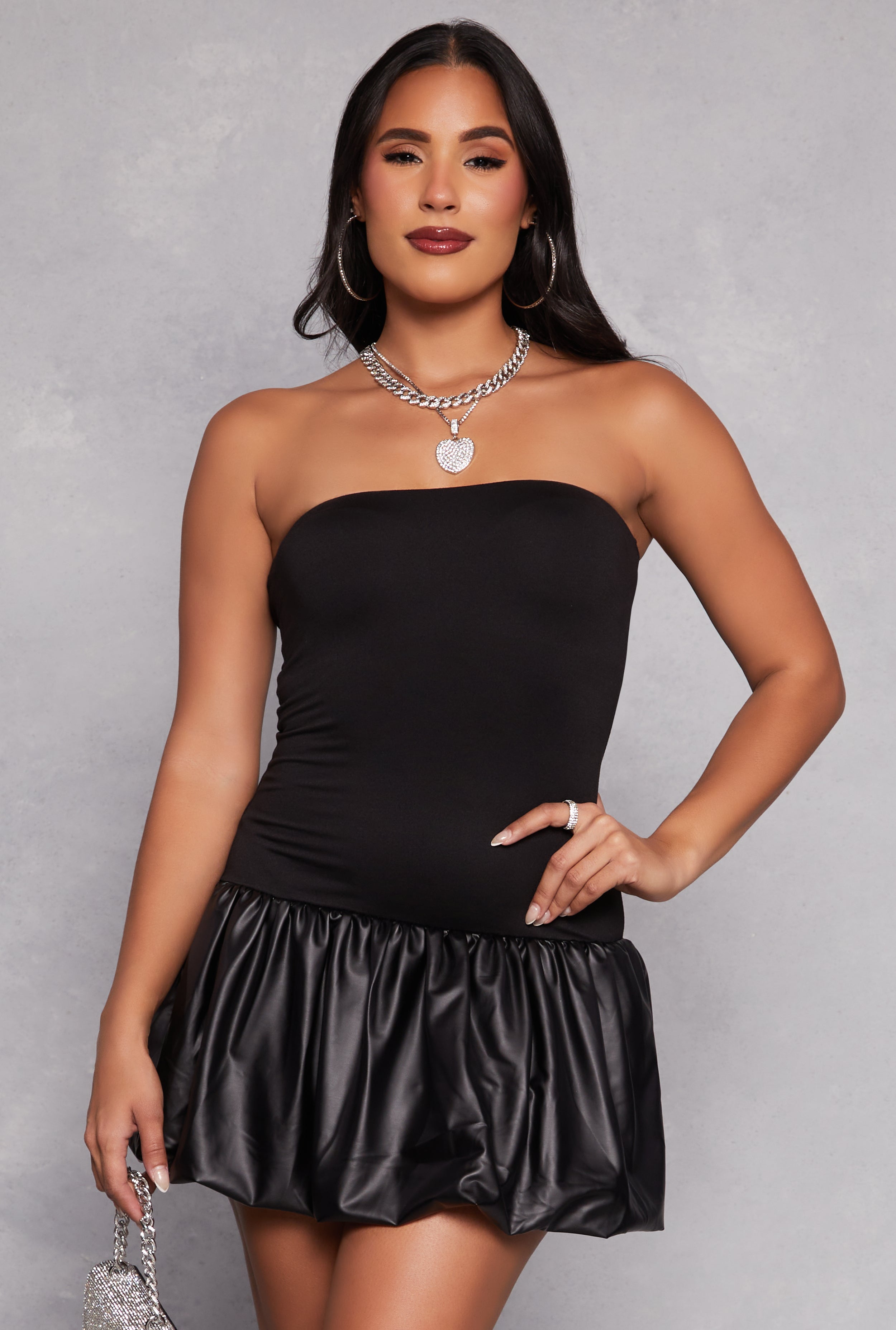 Faux Leather Bubble Hem Tube Dress、mySite、camillekostekn