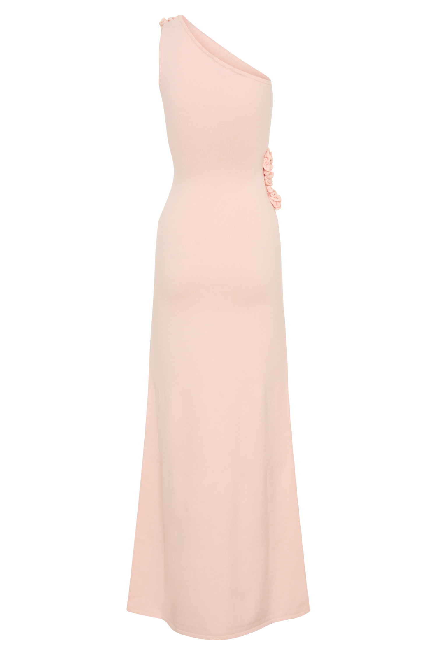 Paloma One Shoulder Knit Maxi Dress With Flowers - Baby Pink、mySite、solidvoid