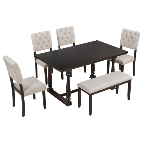 TREXM 6-Piece Dining Table and Chair Set with Special-shaped Legs and Foam-covered Seat Backs&Cushions for Dining Room (Gary)、、casual