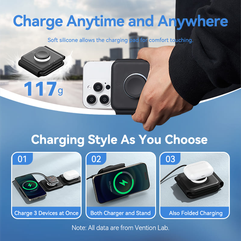 Vention 3-in-1 15W Wireless Charging Pad with MagSafe and LED Night Light Black、mySite、fannypackpong