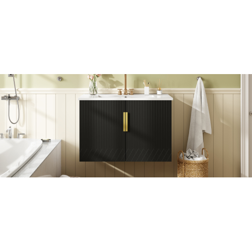 30" Vintage Bathroom Vanity with Ceramic Sink, with 3 Holes Single Ceramic Sink, Bathroom Storage Vanity Cabinet with 2 Soft Closing Doors、、xpatfood