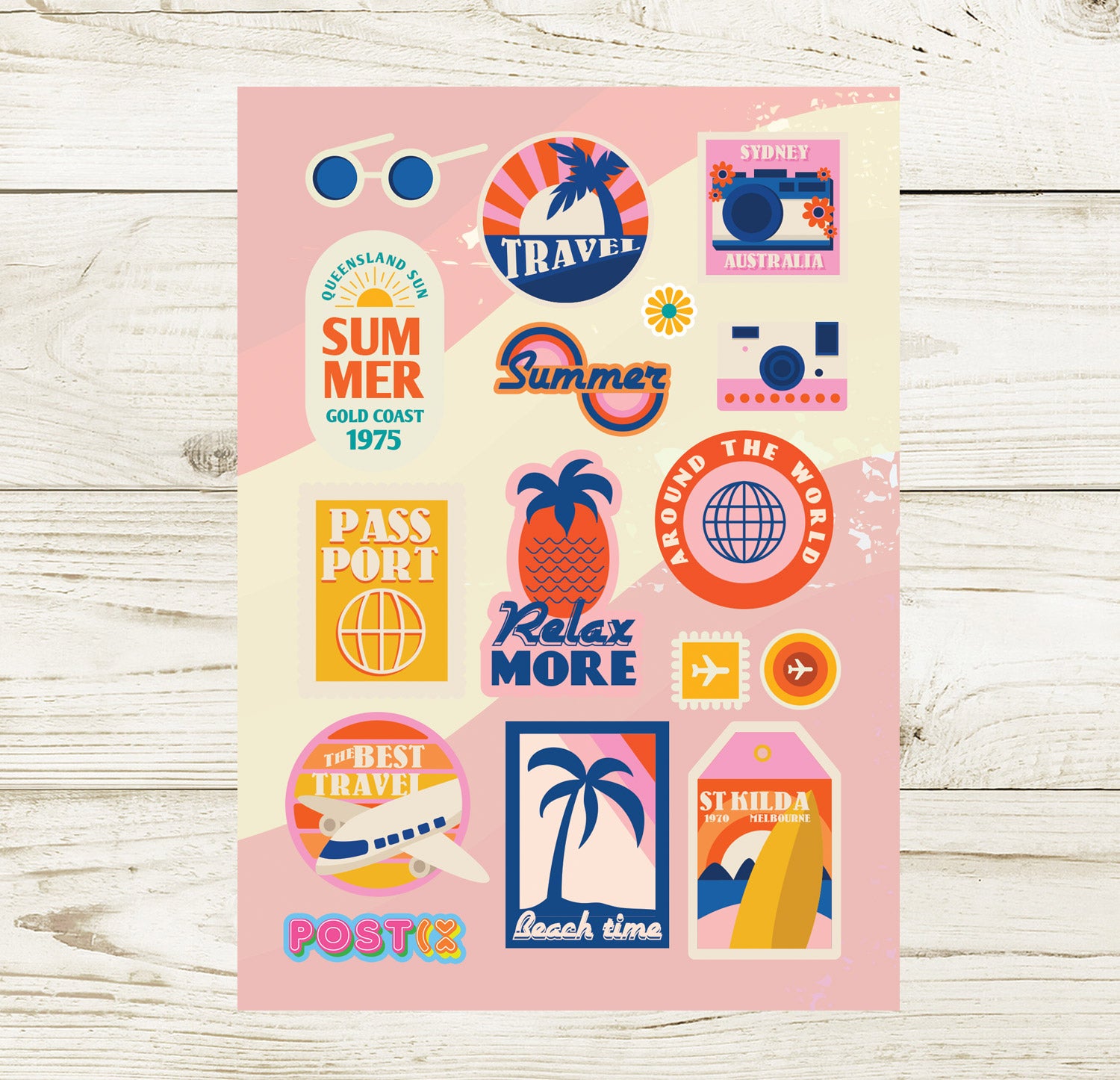  Retro Travel Sticker Sheet、mySite、ghnorth