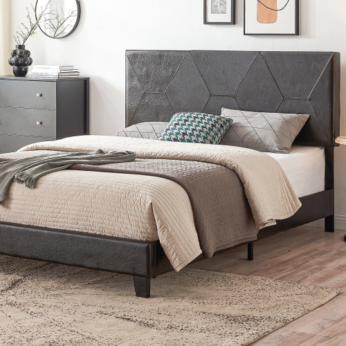 King Size Upholstered Platform Bed Frame with Button Tufted Linen Fabric Headboard, No Box Spring Needed, Wood Slat Support, Easy Assembly, Gray、、casual