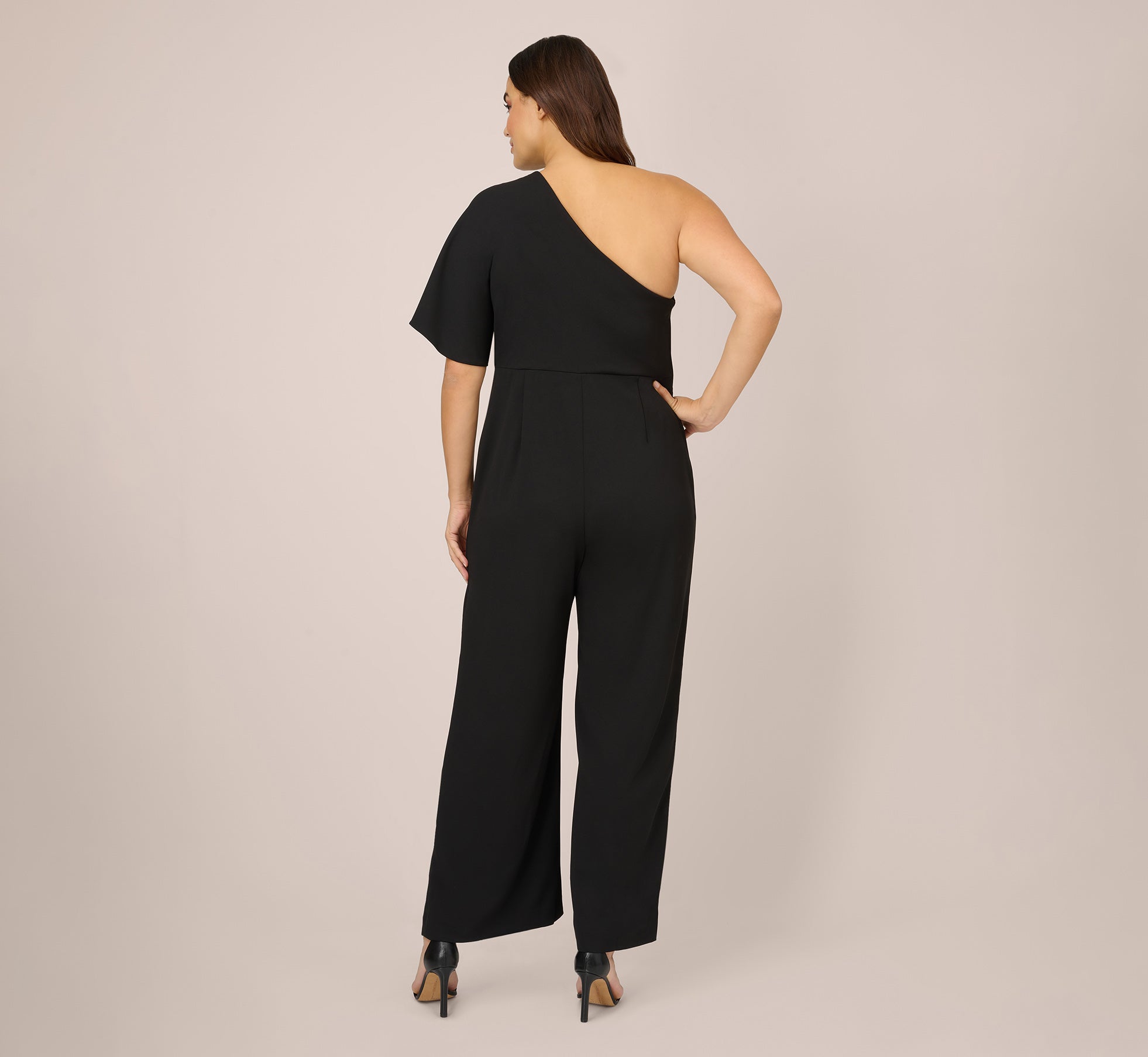 Plus Size Flutter One Shoulder Jumpsuit In Black、mySite、solidvoid