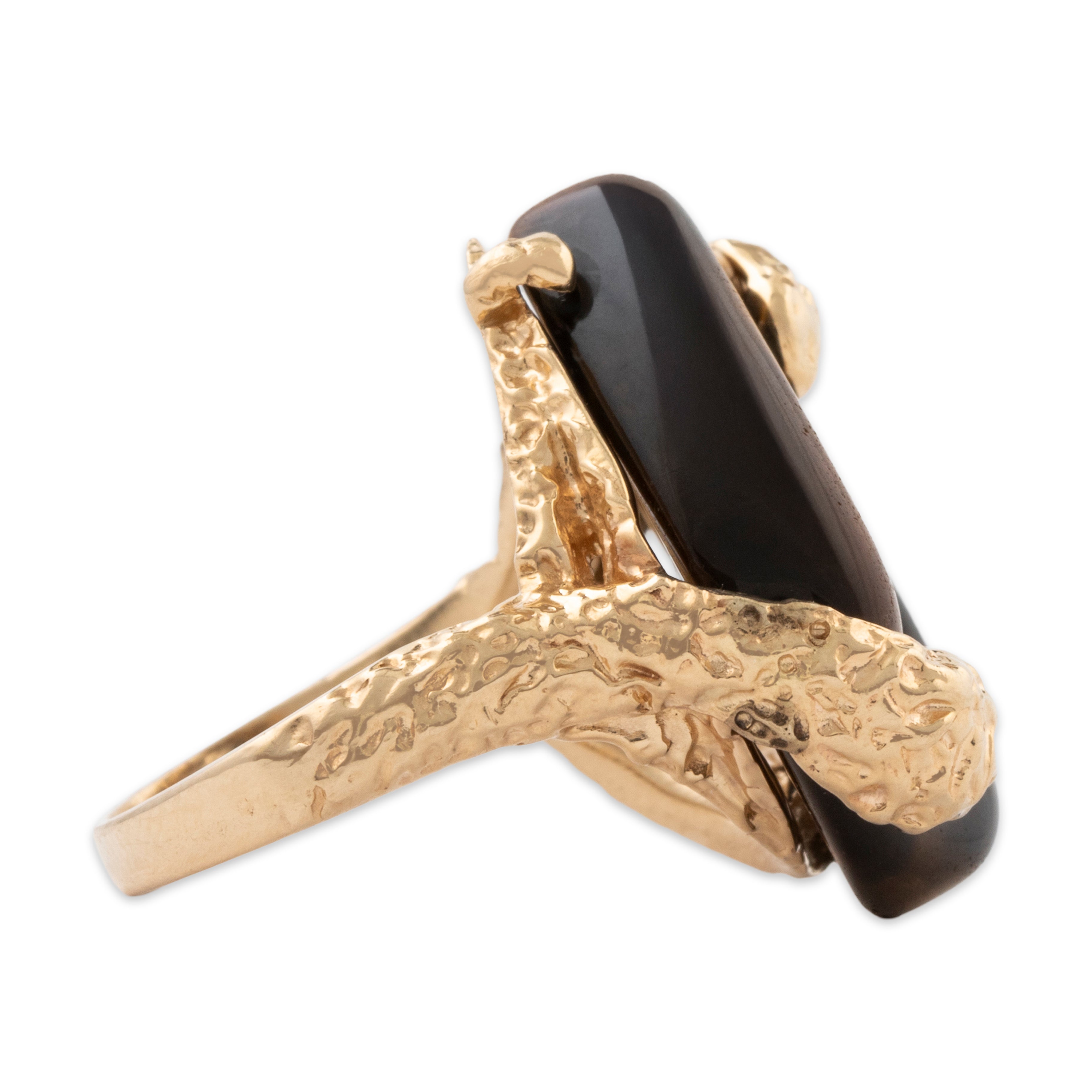 Vintage Large 14k Yellow Gold Tiger's Eye Brutalist Style Ring 5.00、mySite、hinf8tx79