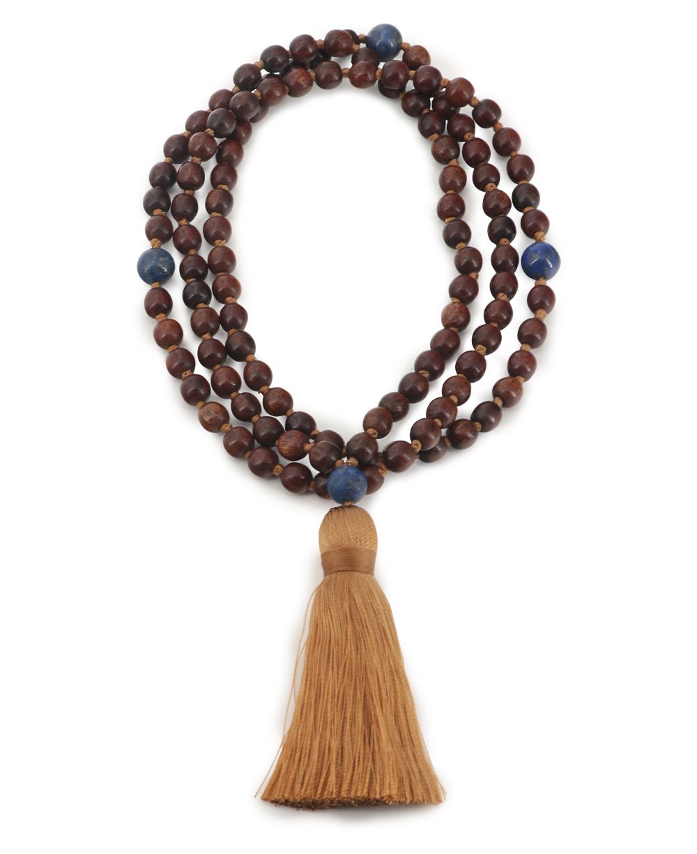 108 Beads Walnut Wood and Lapis Meditation Japa Mala、mySite、topwebapps