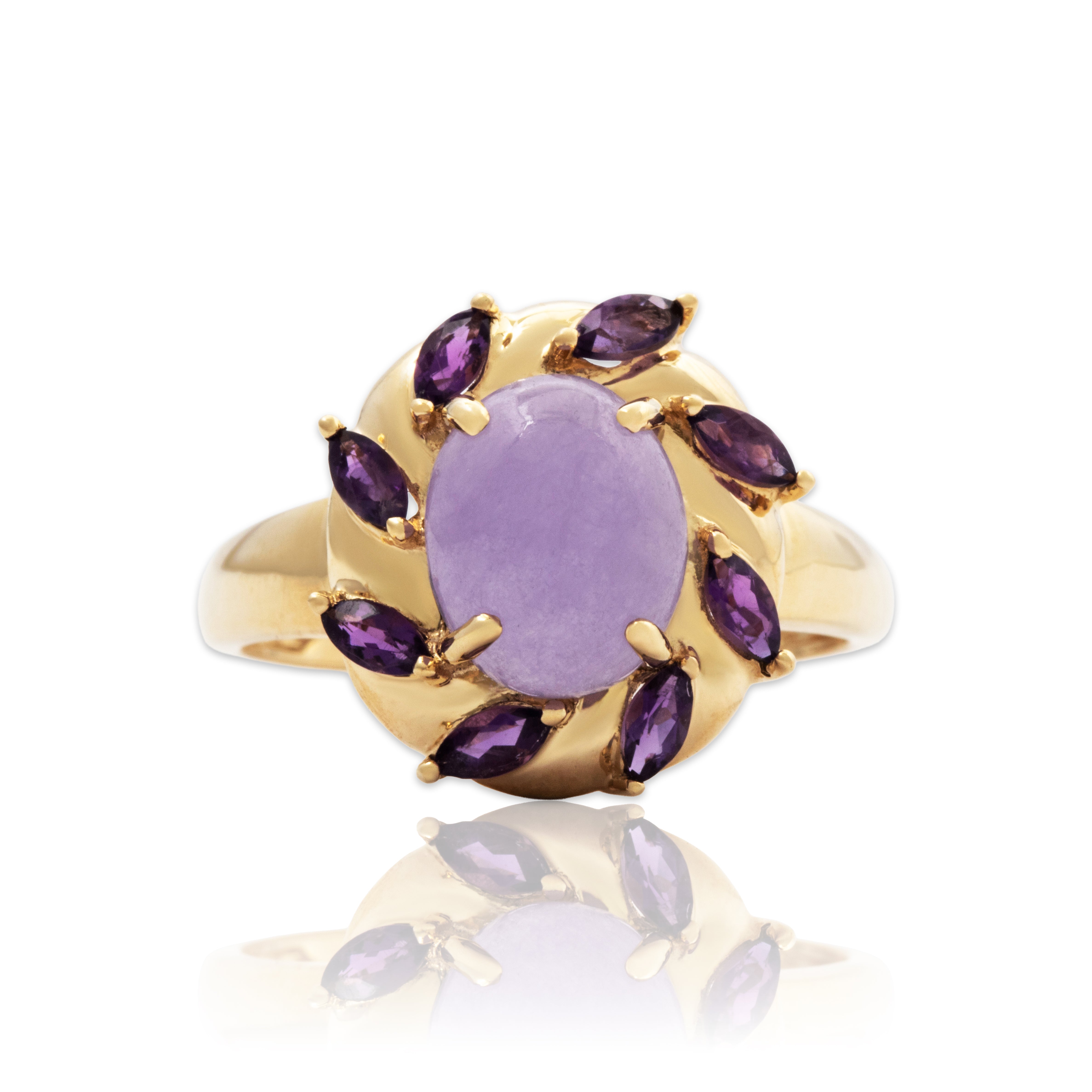 Vintage 14k Yellow Gold 2.42ct Lavender Jade Amethyst Twisting Halo Ring、mySite、hinf8tx79