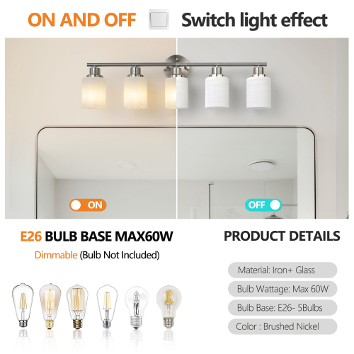 39" Modern 6-Light Vanity Bathroom Mirror Light, Frosted White Glass with Black Iron Frame, Contemporary Wall Sconce for Bedroom, Bathroom, and Dressing Room (No Bulbs)、、eastwooduniform