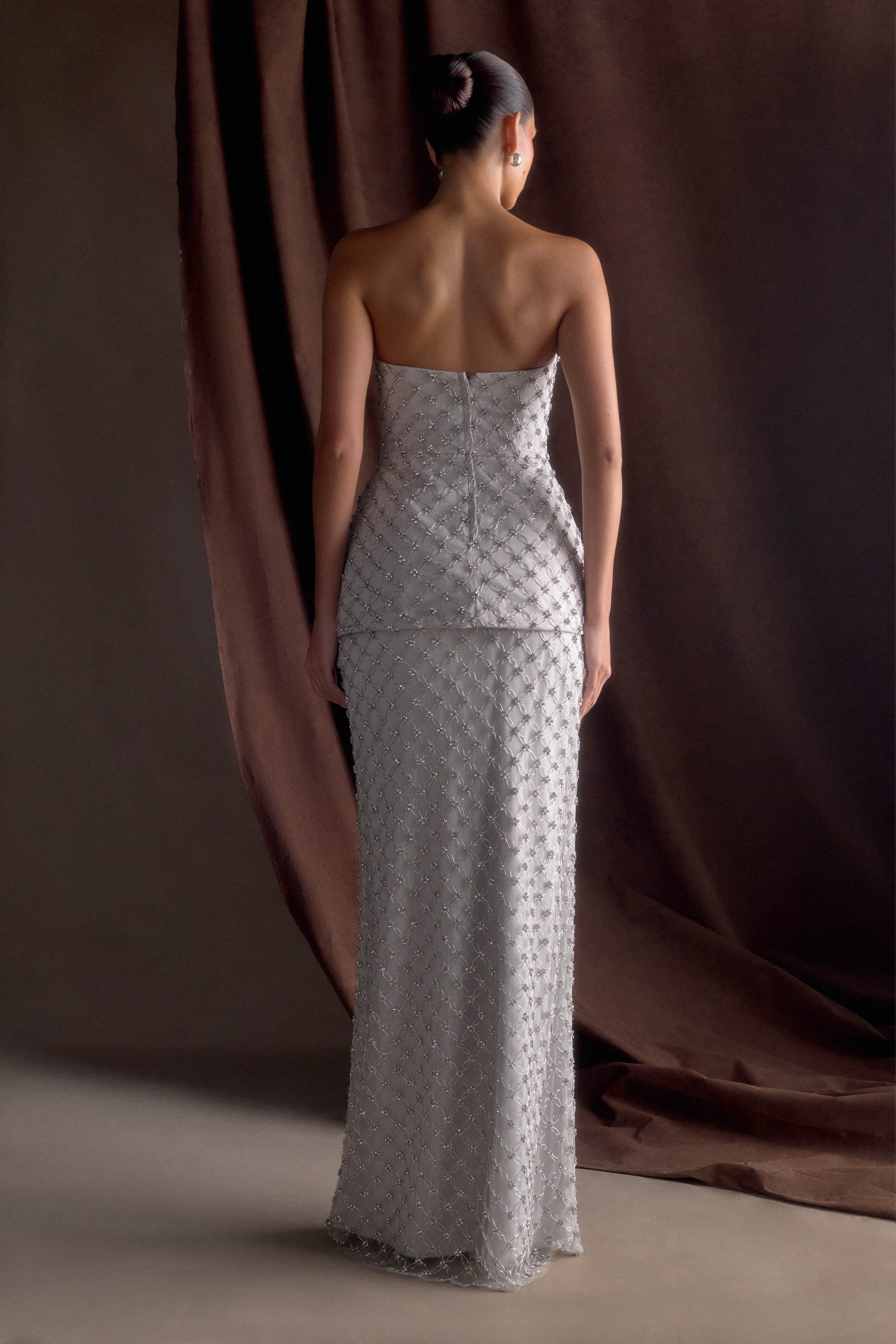 Zuri Hand Beaded Embellished Peplum Corset - Silver、mySite、solidvoid