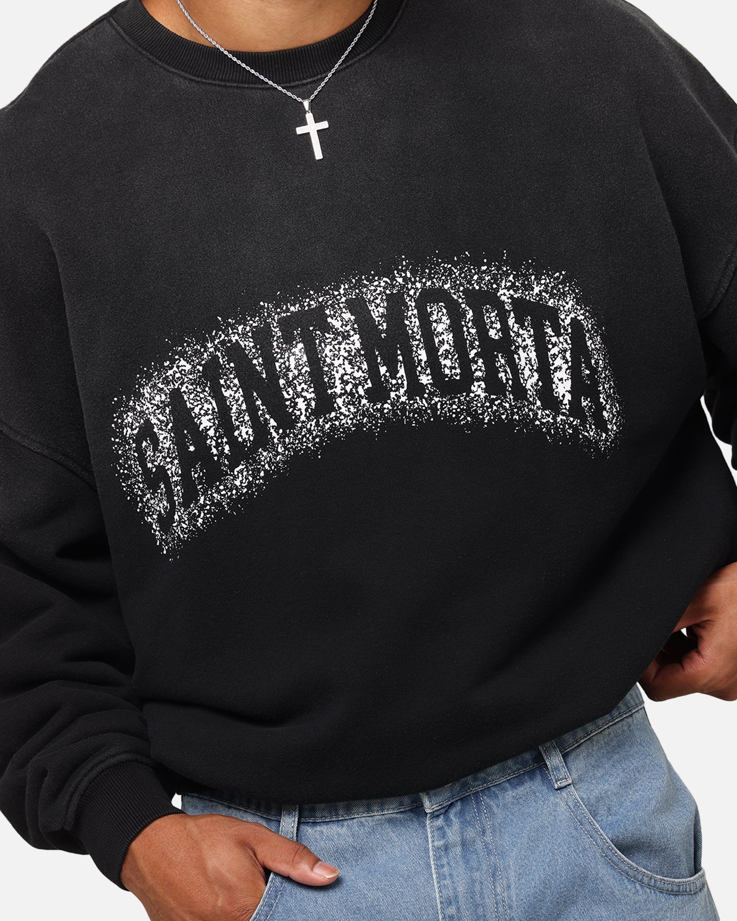 Saint Morta Spray Logo Crewneck Black、mySite、zt4zffjzw