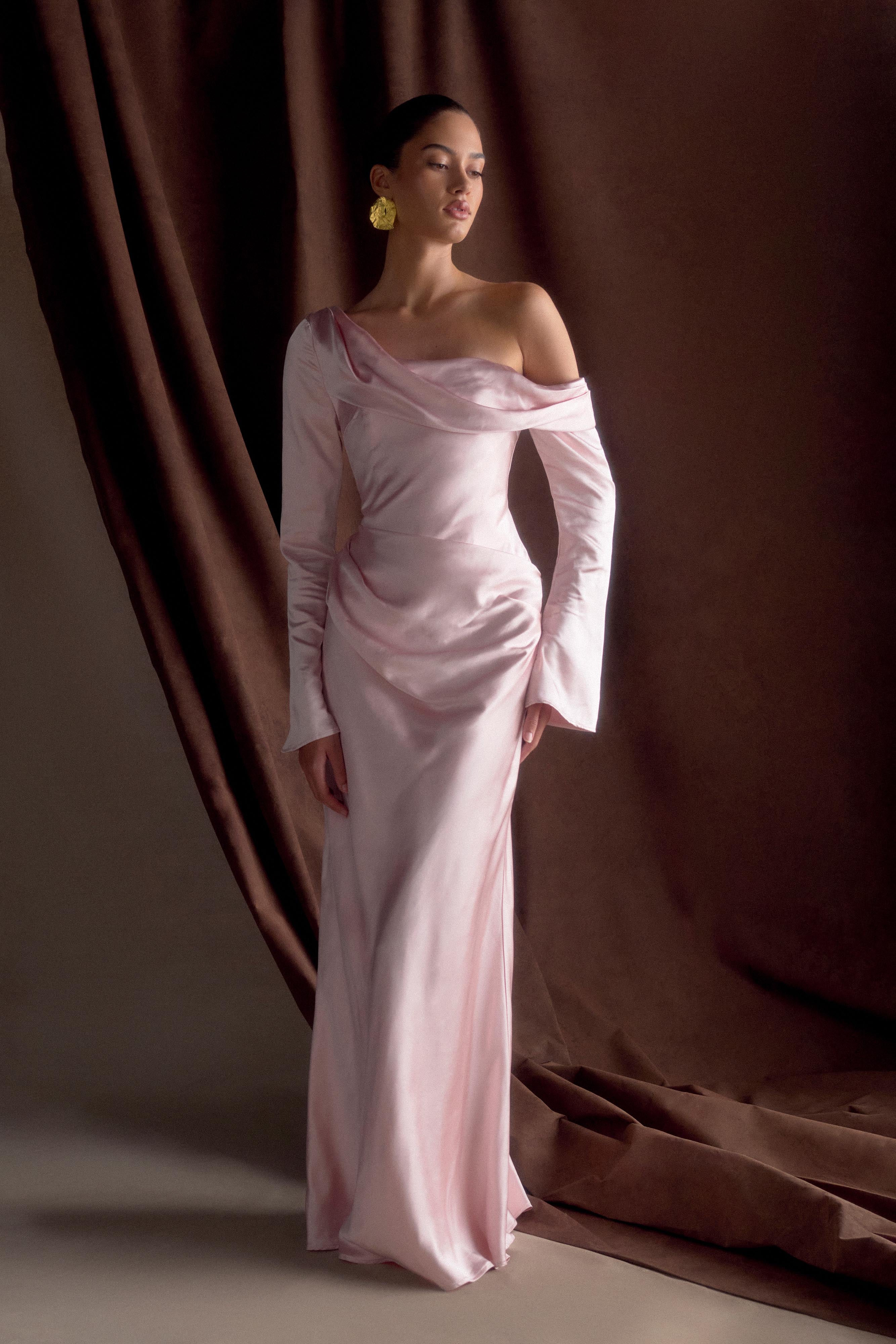 Iris Long Sleeve Satin Maxi Dress - Soft Pink、mySite、solidvoid