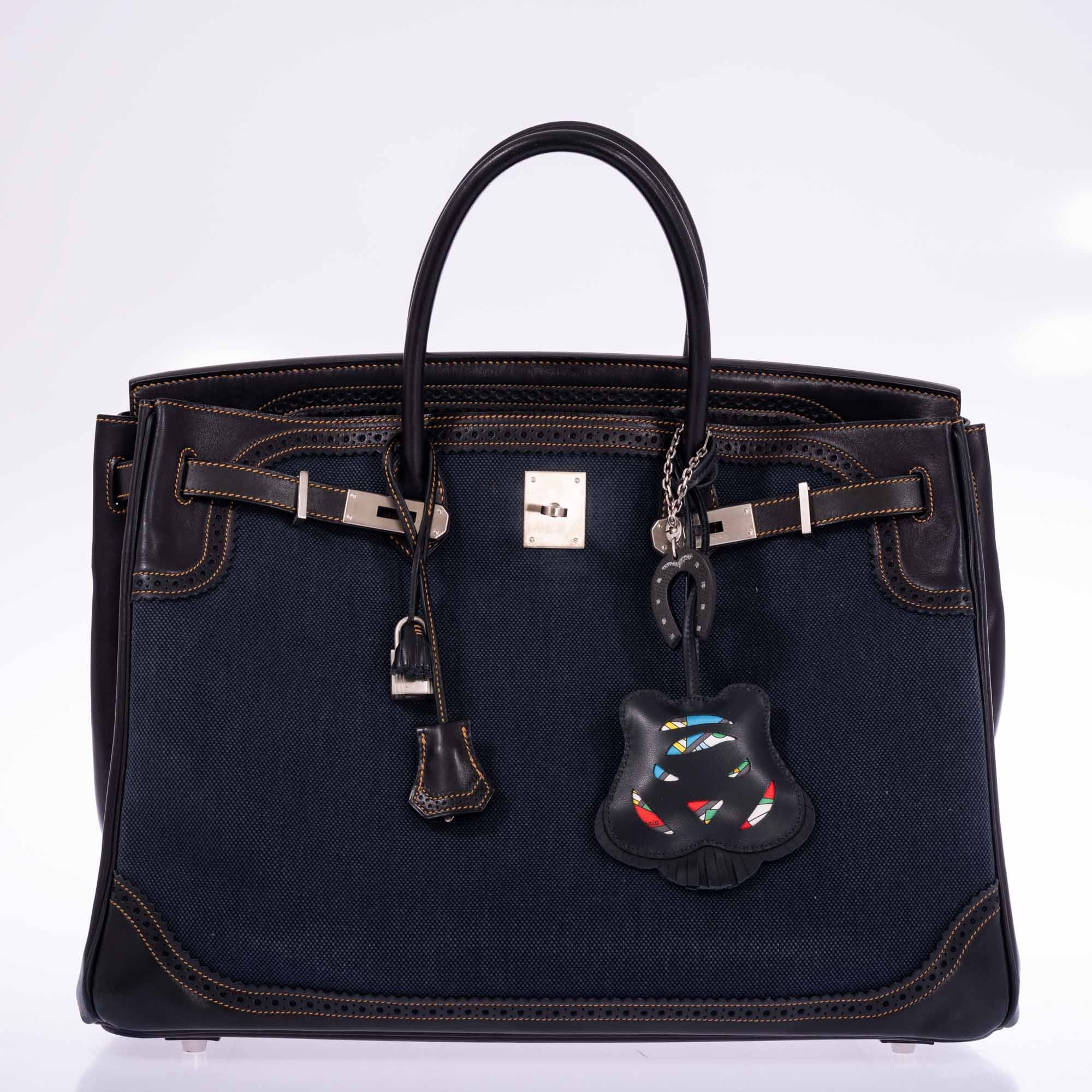 Hermès Ghillies Birkin 40 Indigo Denim and Black Tadelakt Brushed Palladium Hardware、mySite、garminoutage.com