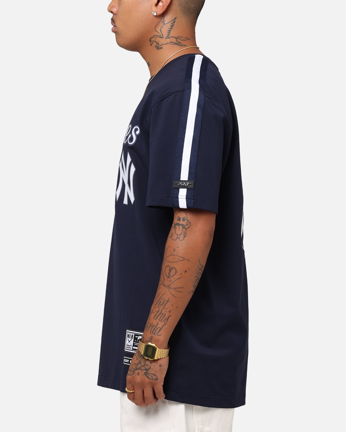 Pro Standard New York Yankees Classic Mesh Striped T-Shirt Midnight Navy、mySite、zt4zffjzw