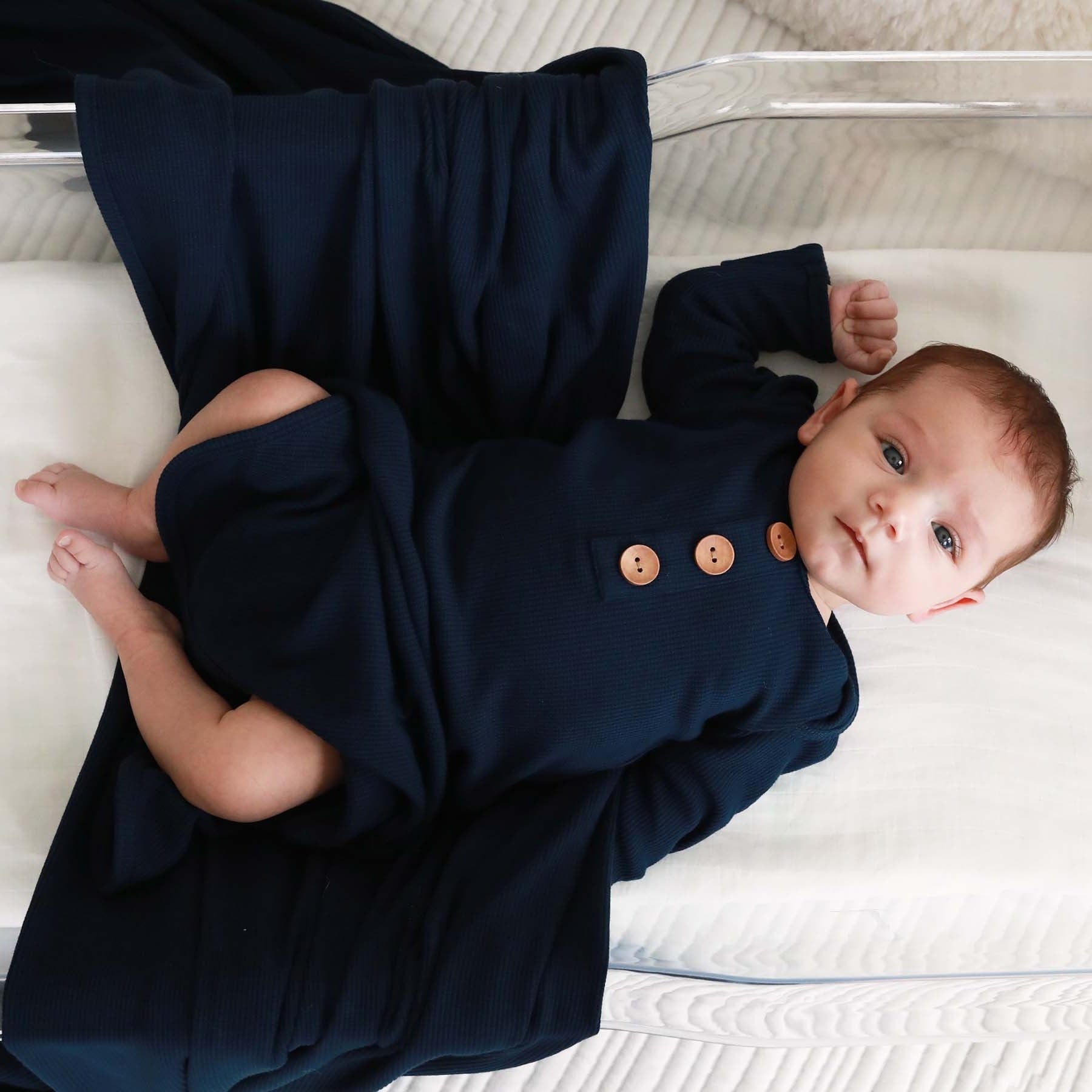  Dark Navy Bamboo Waffle Oversized Swaddle Blanket、mySite、layawaytickets