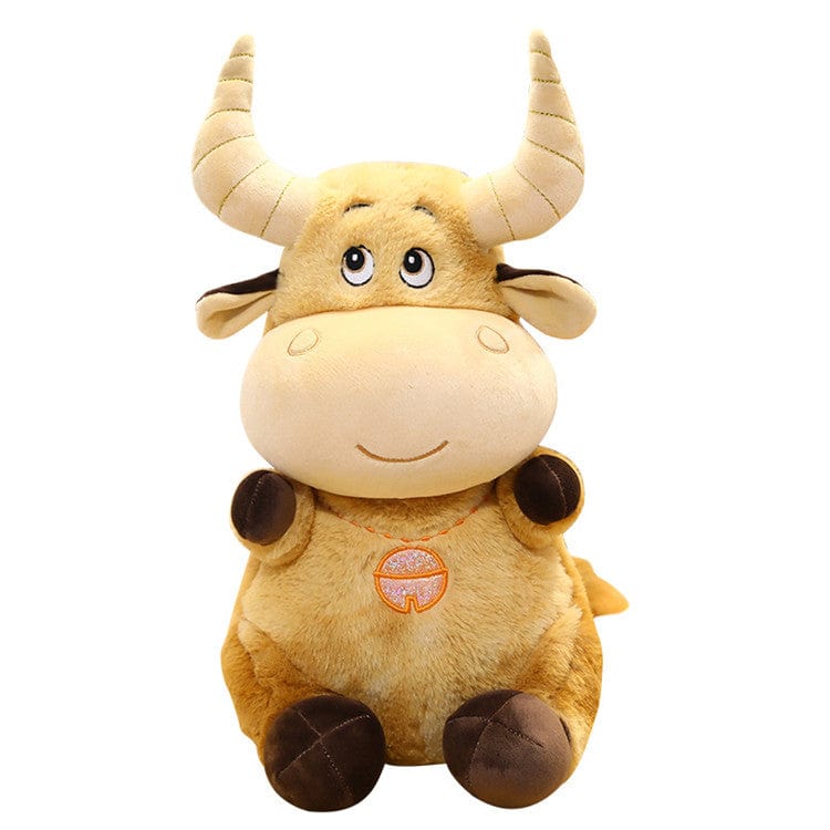 Plush Horned Brown Cow Toy Stuffed Cow*、mySite、g9winljtr