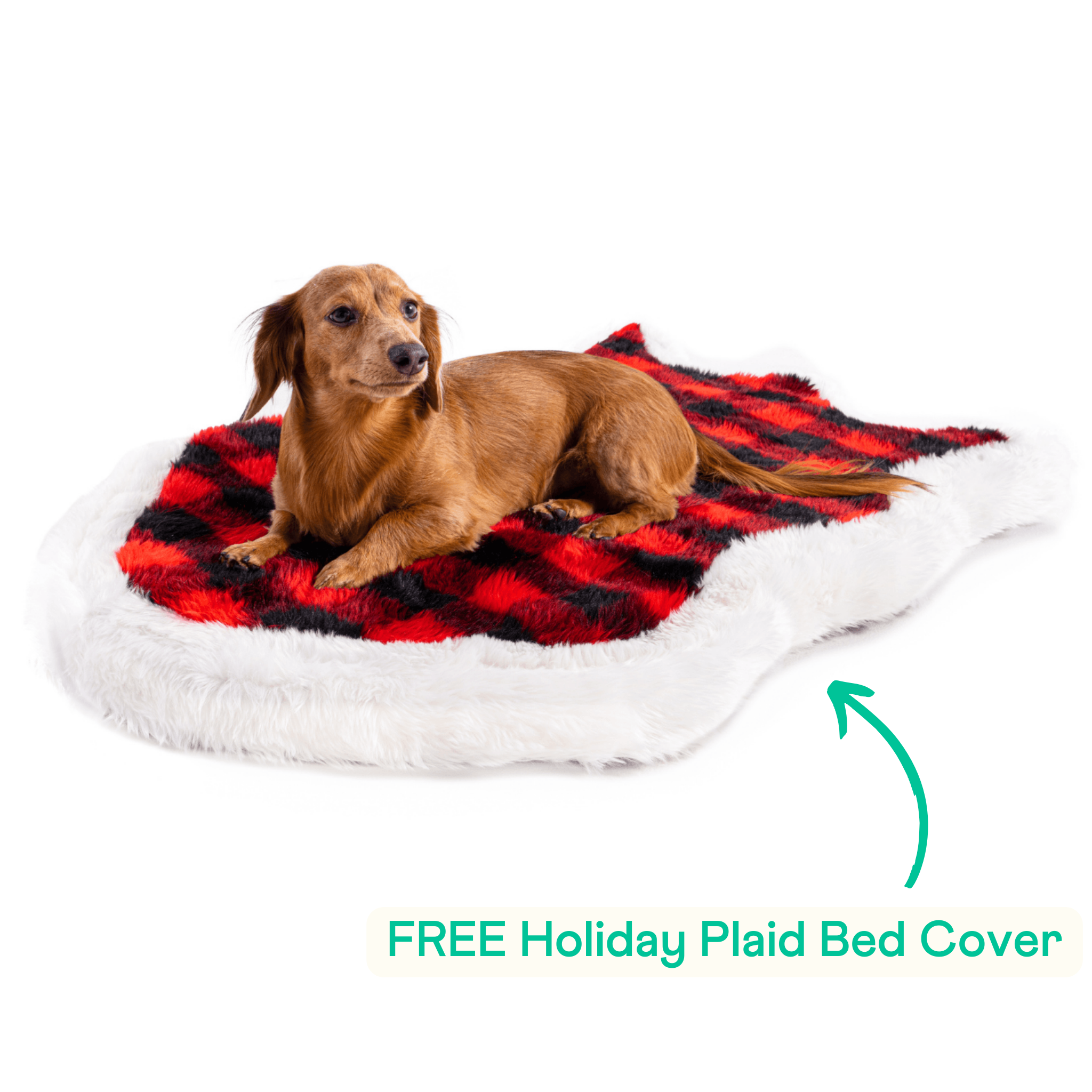 PupRug™ Luxe Faux Fur Ivory Plush Sheep Orthopedic Dog Bed + FREE Red & Black Plaid Bed Cover、mySite、solidvoid