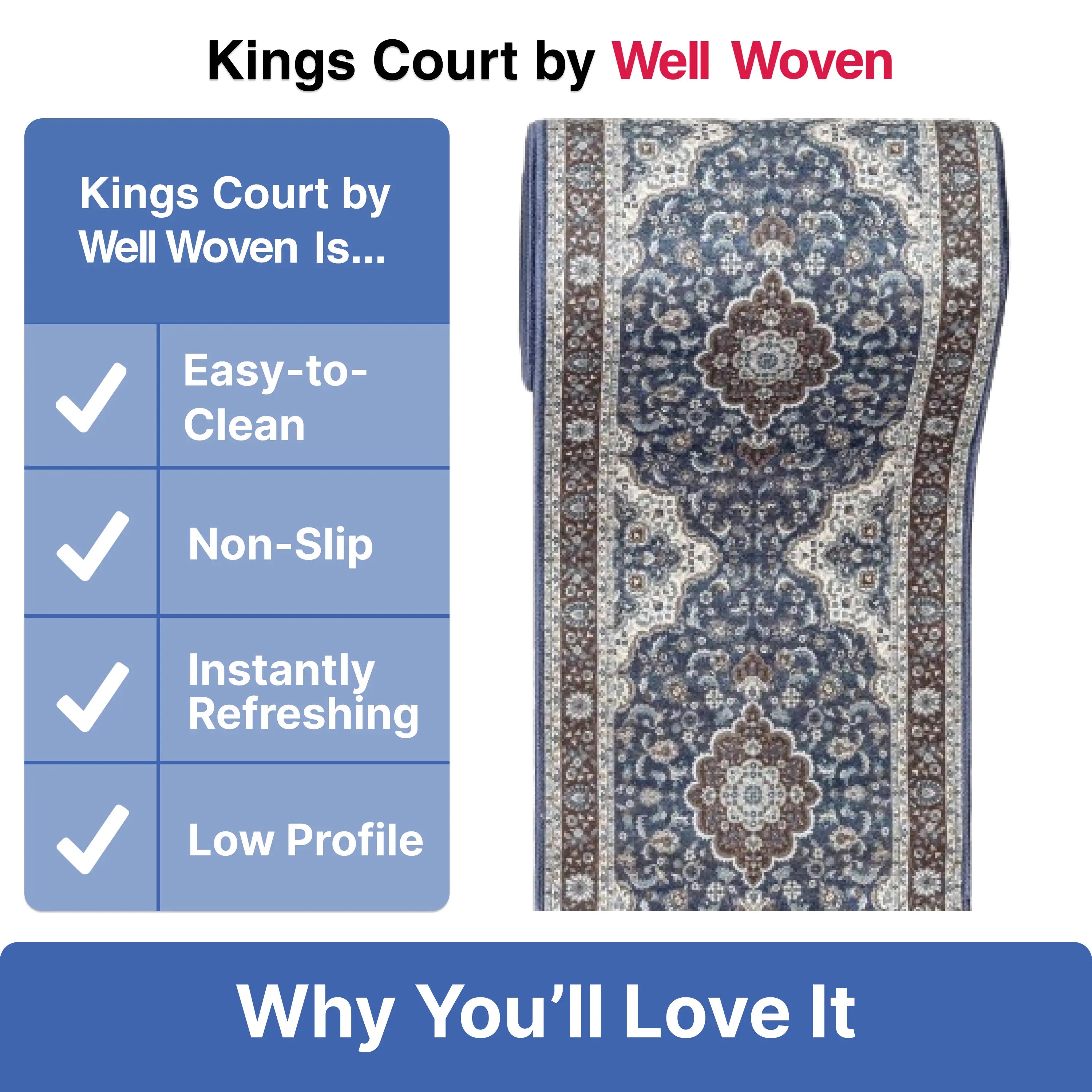 Custom Size Runner Gene Medallion Persian Blue Select Your Width x Choose Your Length Machine Washable Hallway Runner Rug、mySite、gigharbornorthrealestate