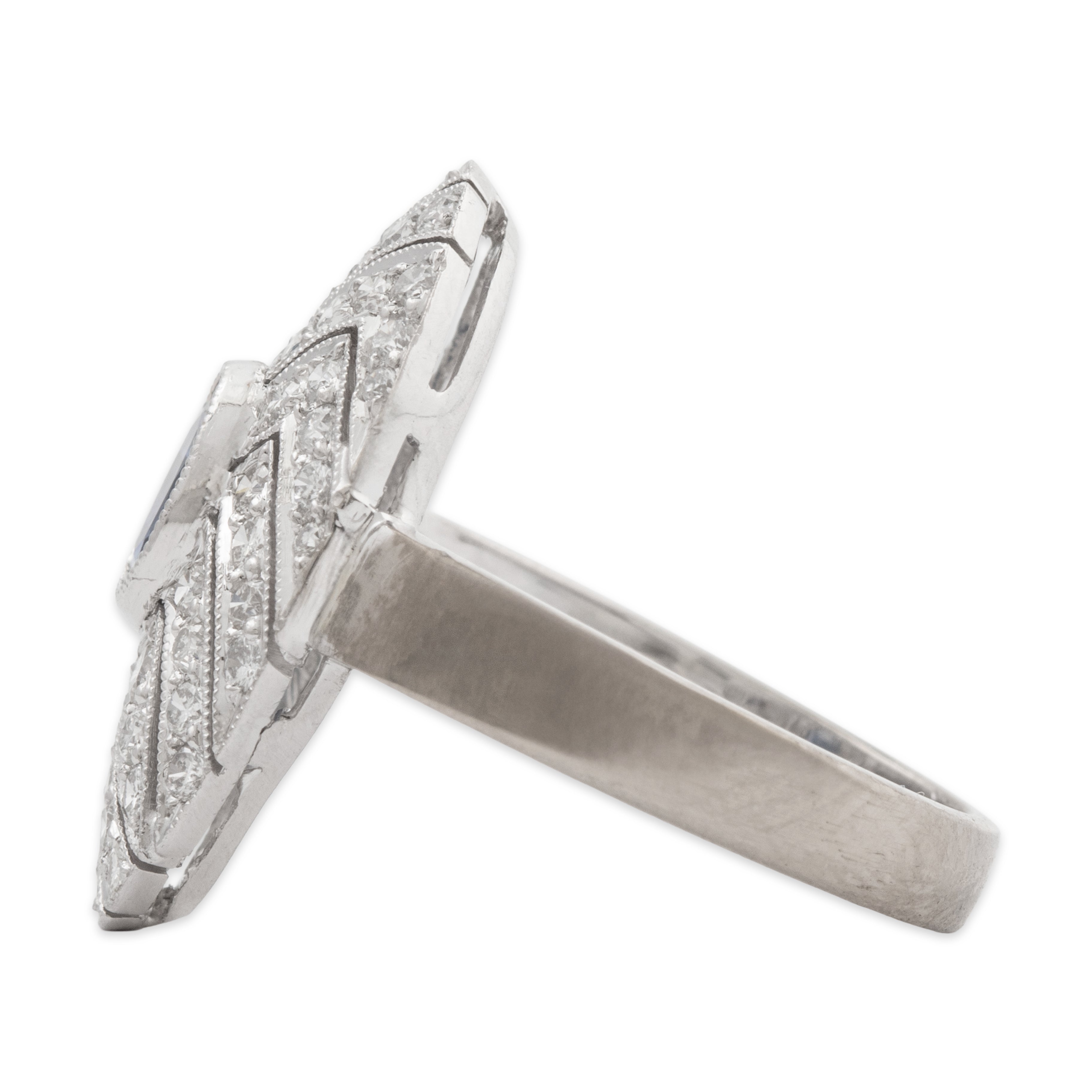 Vintage 18k White Gold Sapphire .684cttw Diamond Art Deco Style Statement Ring、mySite、hinf8tx79