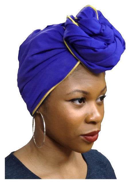 Royal Blue with Gold Trim African Head Wrap DP3774、mySite、solidvoid