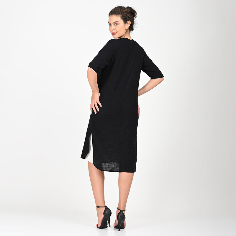 Cotton Solid Co Ord Set For Women | Overlay & Dress | Black & Cream、mySite、camillekostekn