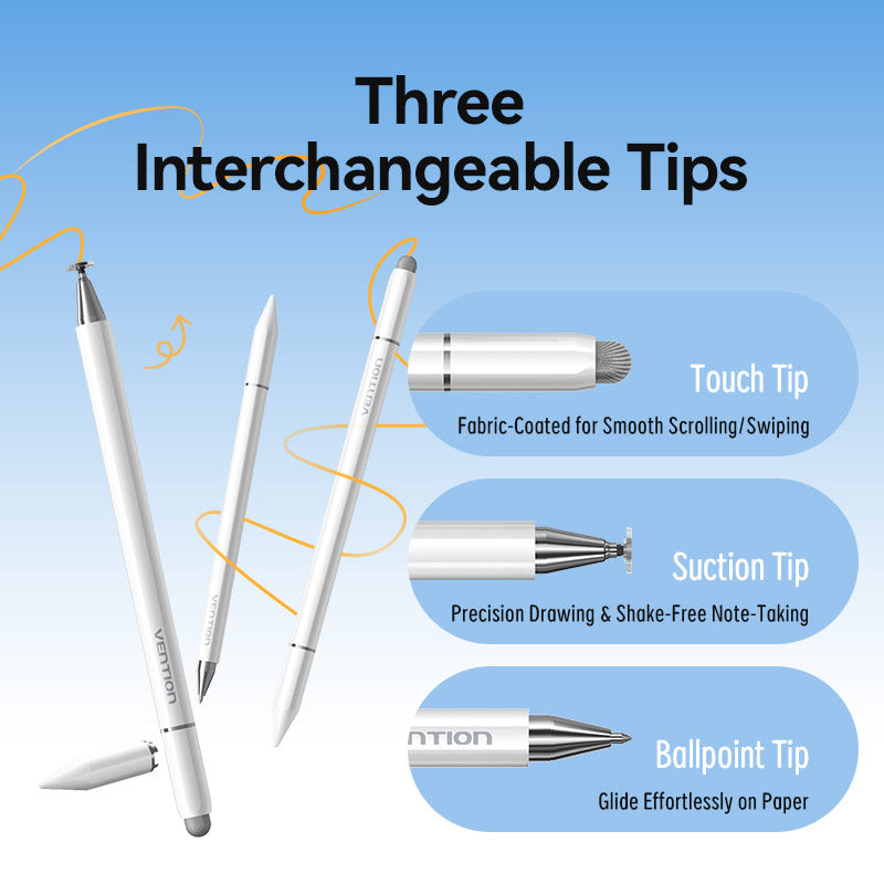 Vention 3-in-1 Magnetic Stylus Pen White Aluminum Alloy Type、mySite、fannypackpong
