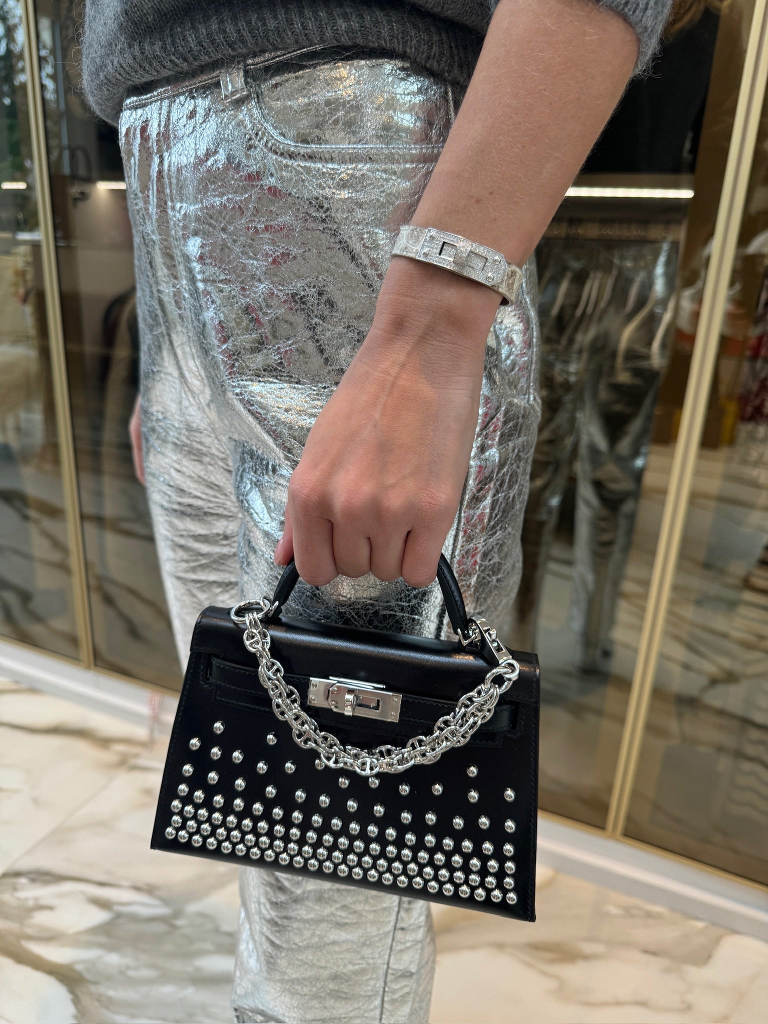 Hermès Clouté Mini Kelly 20 Studded Black Box Palladium Hardware、mySite、garminoutage.com