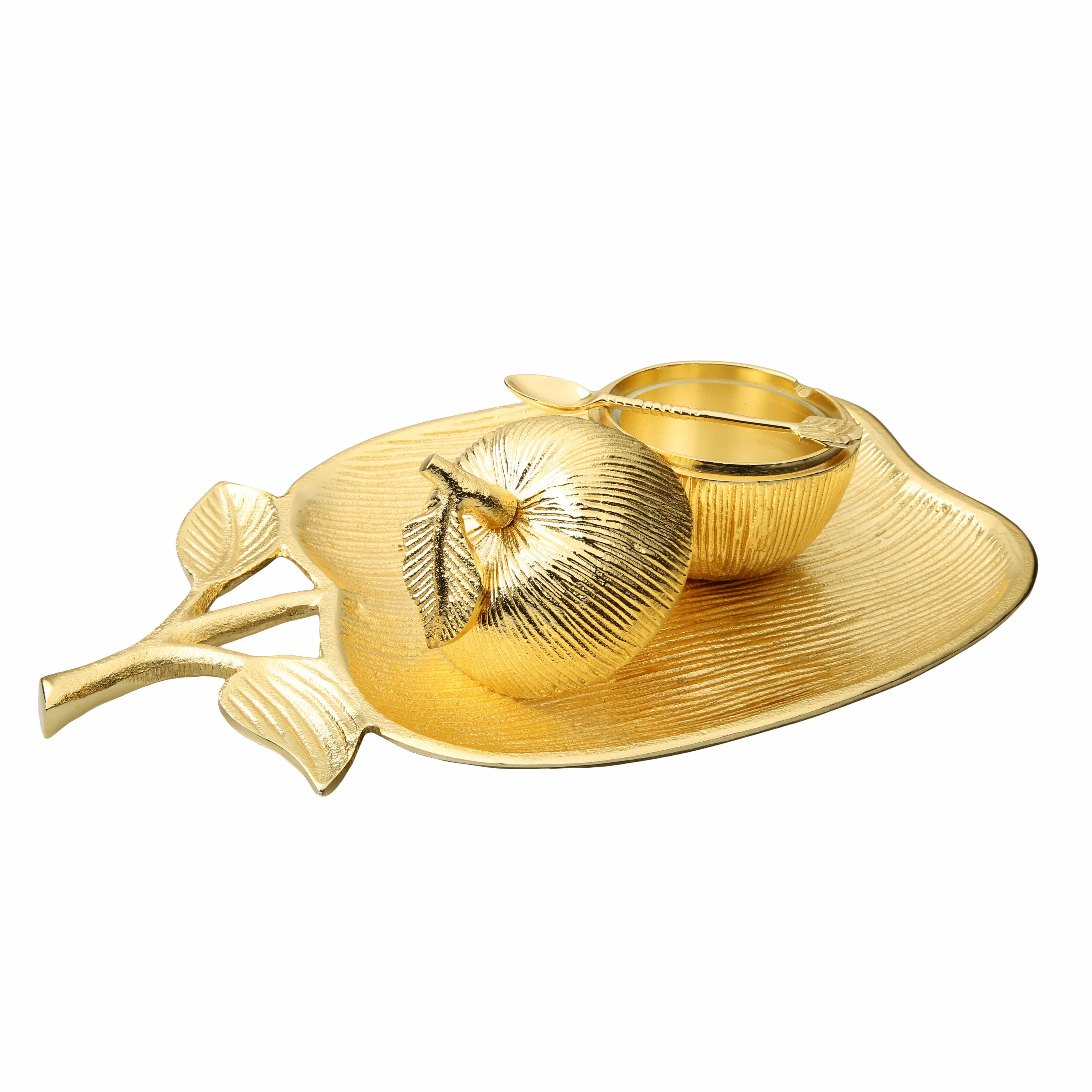 Large Apple Shaped Dish with Removable Honey Jar - Gold、mySite、topwebapps