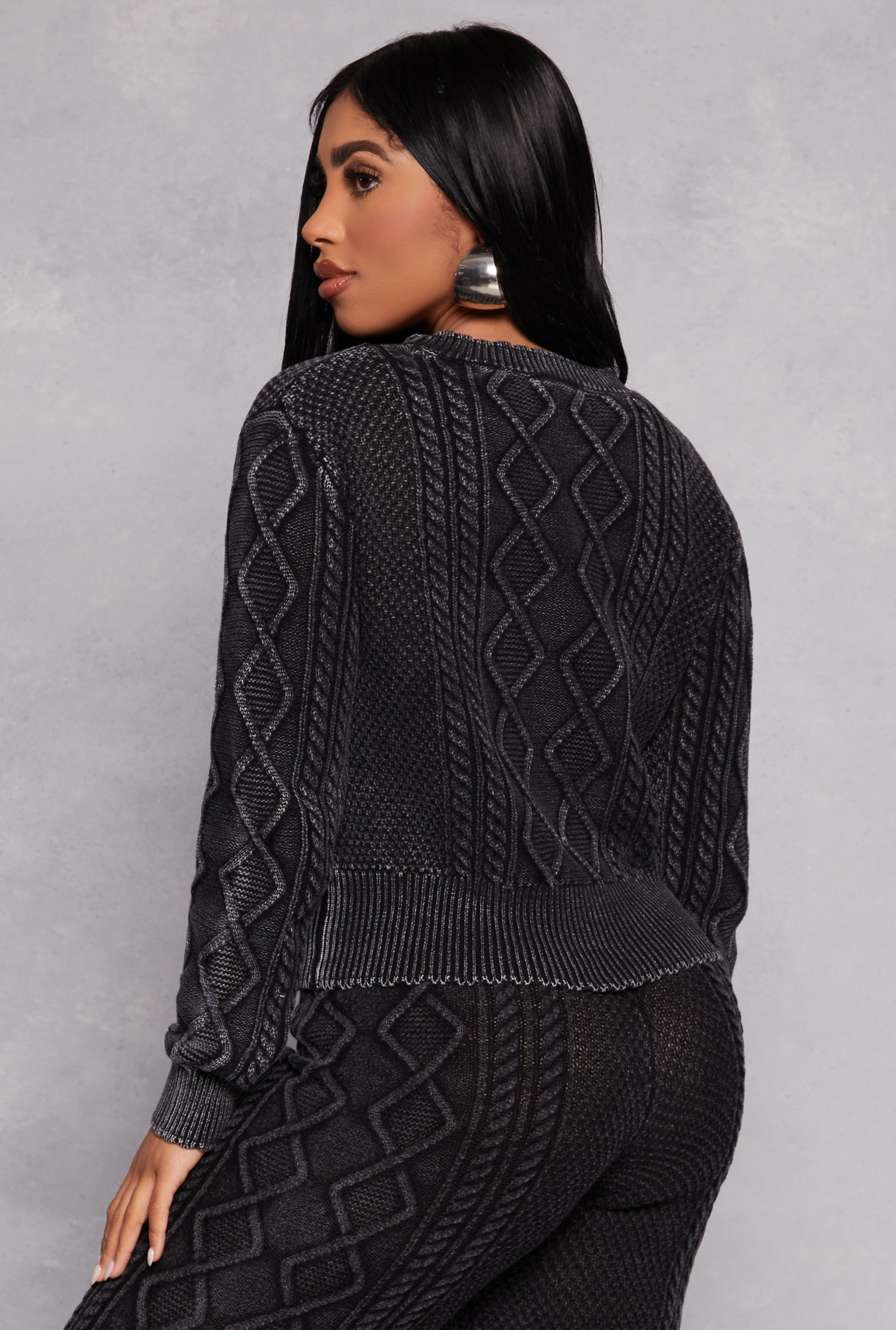 Acid Wash Cable Knit Sweater、mySite、camillekostekn