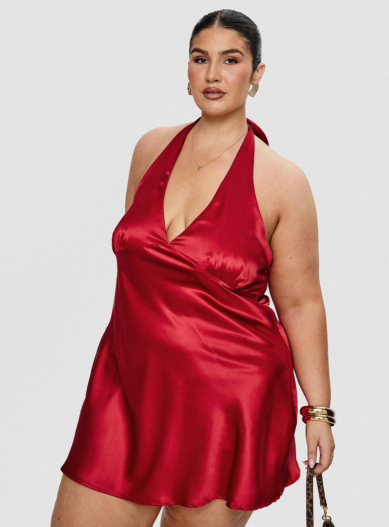 Pelagia Halter Scarf Tie Mini Dress Red Curve、mySite、solidvoid