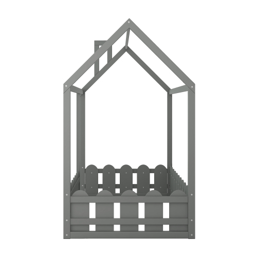 {Slats are not included}Twin Size Wood Bed House Bed Frame with Fence,for Kids,Teens, Girls,Boys {White}{OLD SKU:WF194274AAK}、、casual