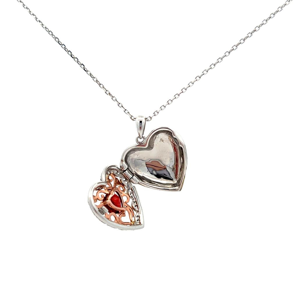 Estate 10K Rose & White Gold Garnet Heart Locket Necklace、mySite、botmansion