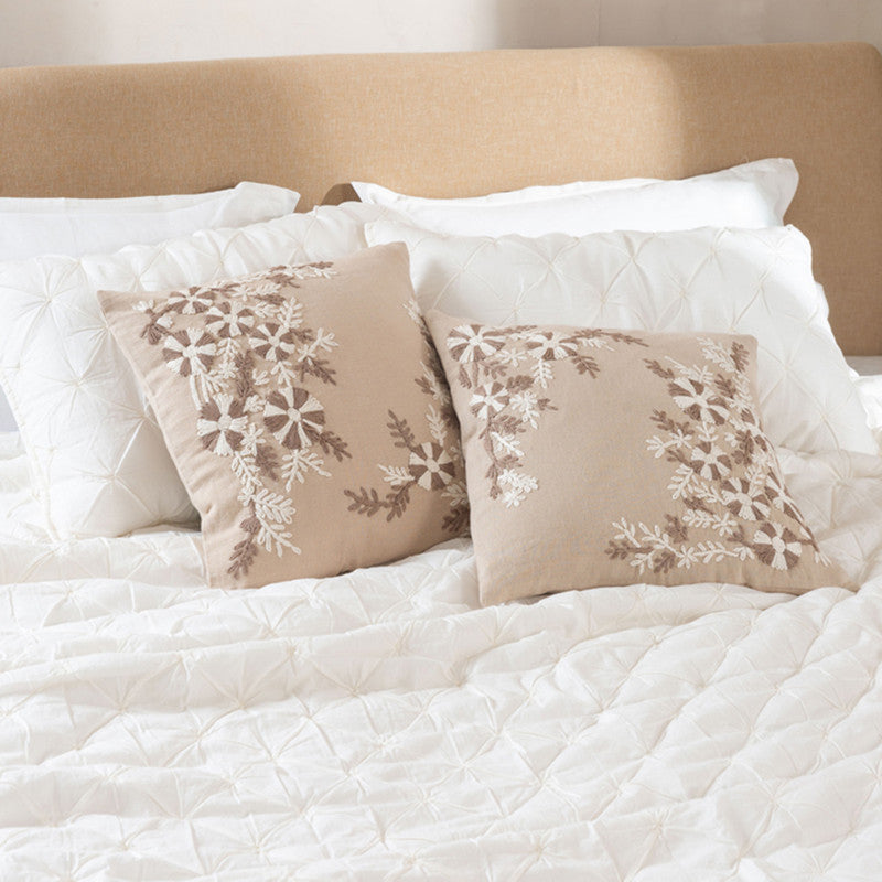 Linen Blossom Stitch Cushion Cover | Beige | 45 x 45 cm、mySite、camillekostekn