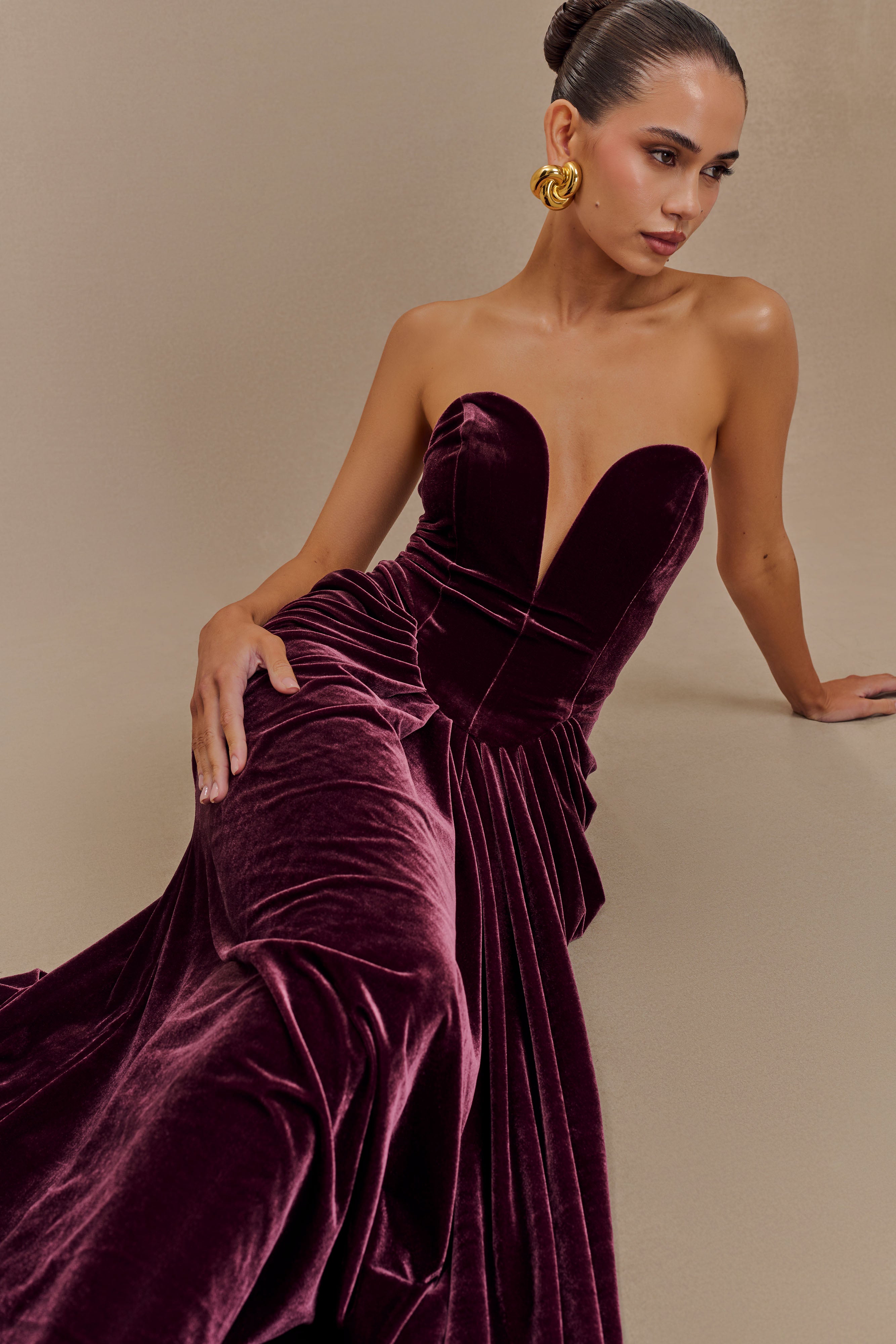 Paige Strapless Velvet Maxi Dress - Plum、mySite、solidvoid