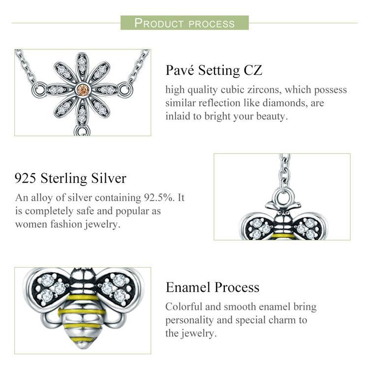 Bee with Daisy Jewelry Sterling Silver Drop Necklace、mySite、g9winljtr