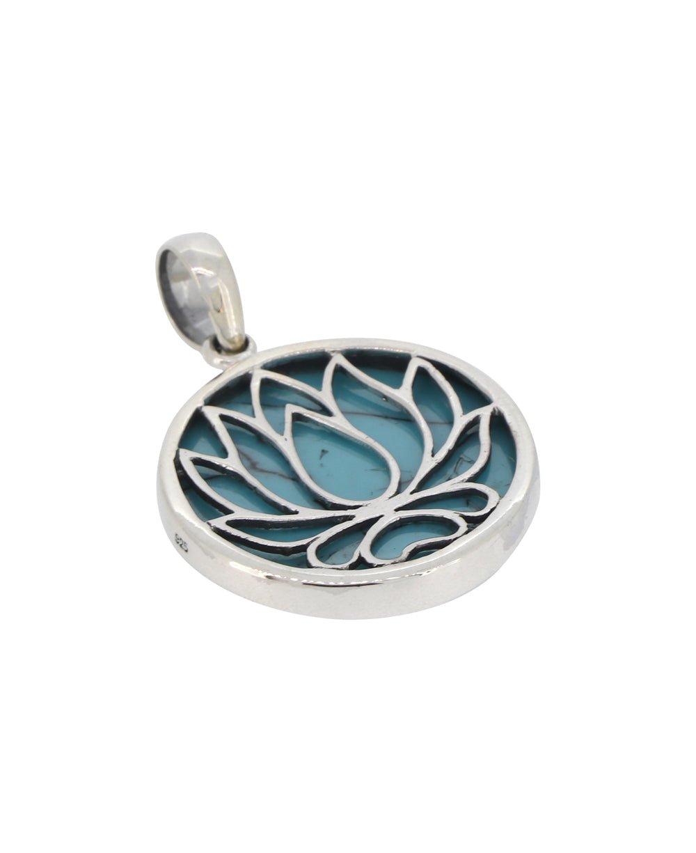 Sterling Silver Lotus Pendant with Reconstituted Turquoise、mySite、topwebapps