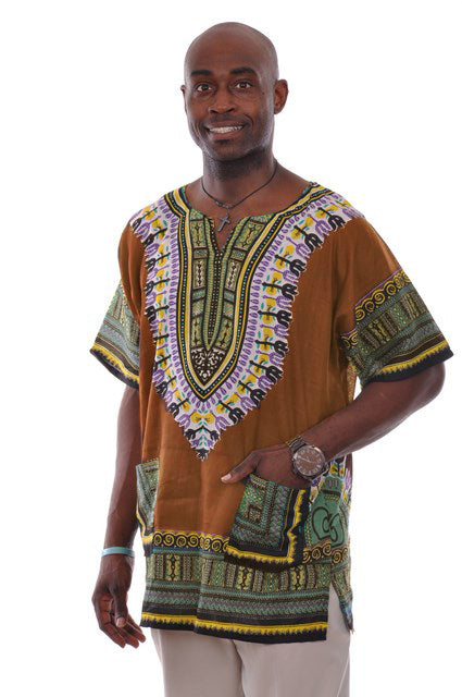 Bronze Brown Traditional African Print Dashiki Shirt DP3757M、mySite、solidvoid