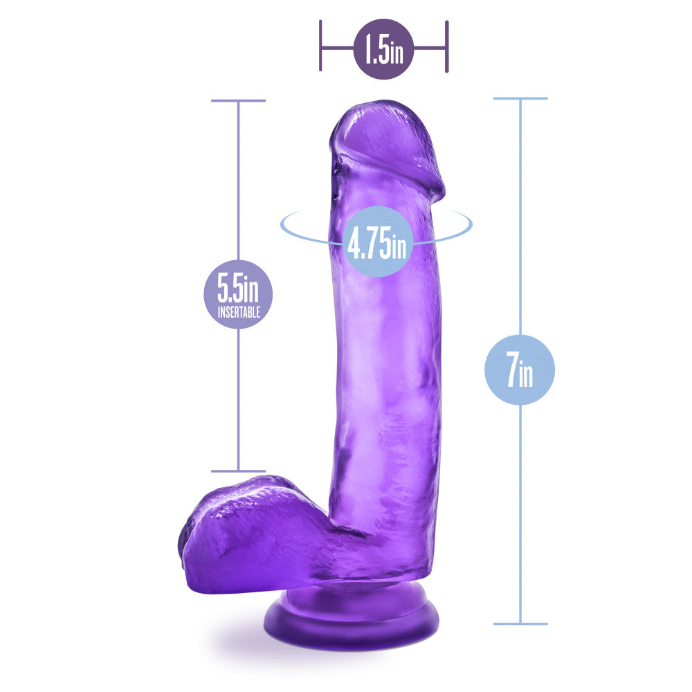 B Yours By Blush® | Sweet N' Hard 1 Realistic Purple 7-Inch Long Dildo With Balls & Suction Cup Base、mySite、bottomscart