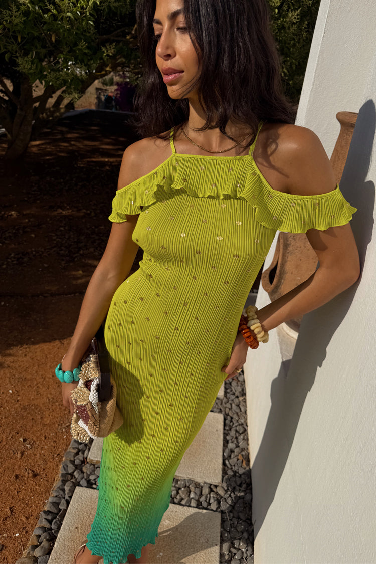 Lime Ombre Plisse Claudia Dress、mySite、solidvoid