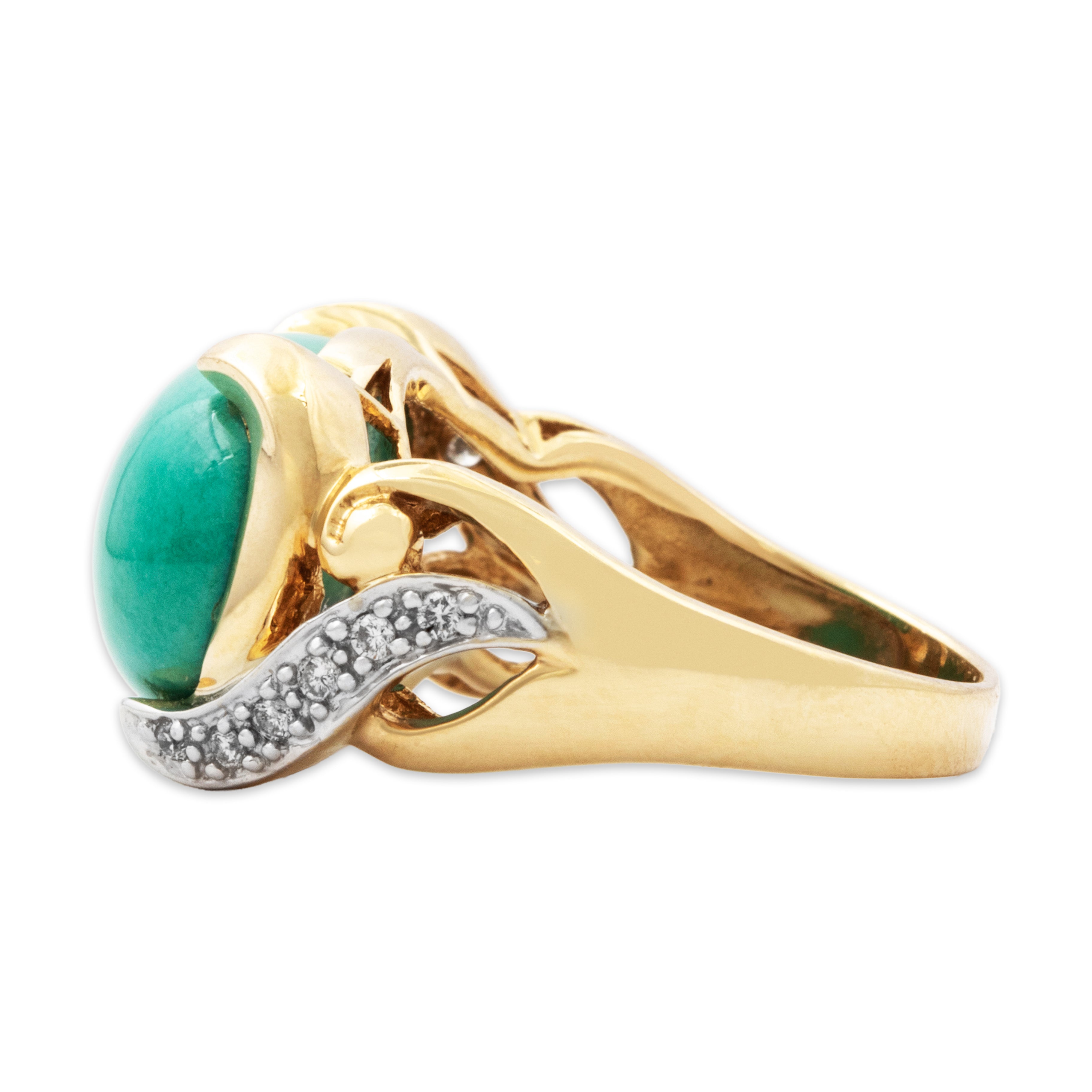 Vintage 14k Yellow Gold 7.7ct Turquoise Diamond Bold East-West Ring 5.75、mySite、hinf8tx79