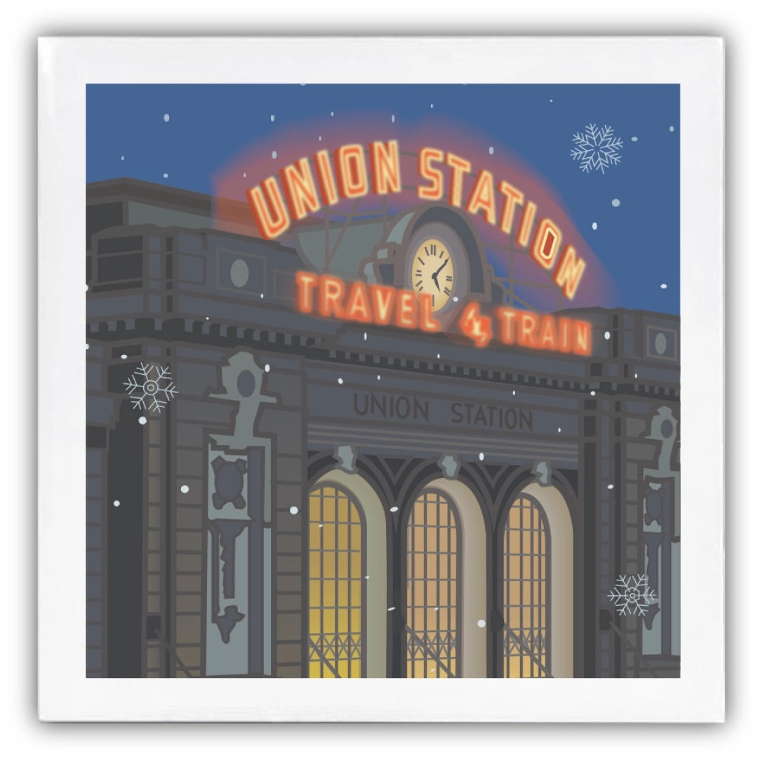 Union Station 1 (Snowflakes), Denver, Colorado - 4.25 x 4.25 Ceramic Coaster、mySite、g9winljtr