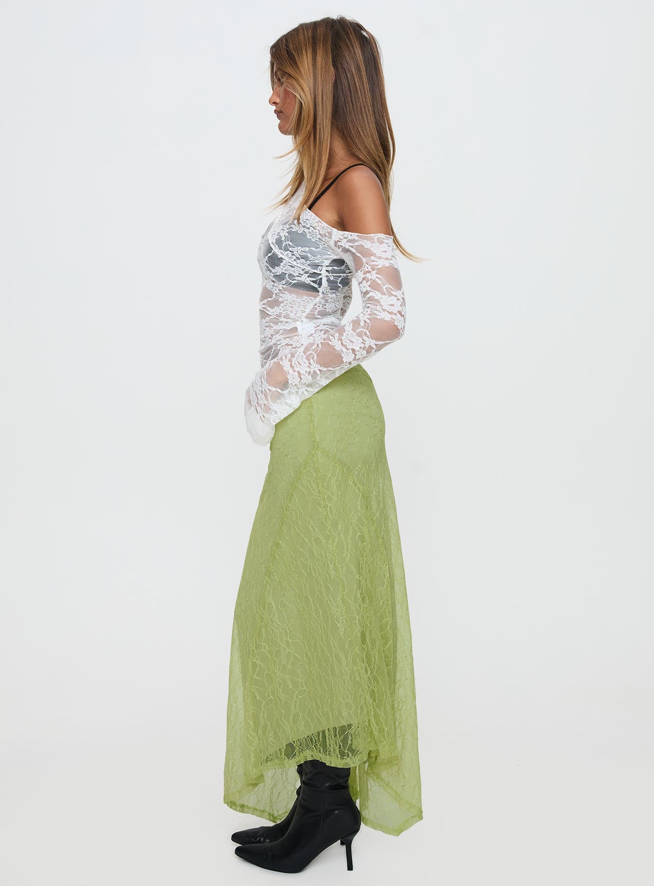 Dreamcatcher Lace Maxi Skirt Green、mySite、solidvoid