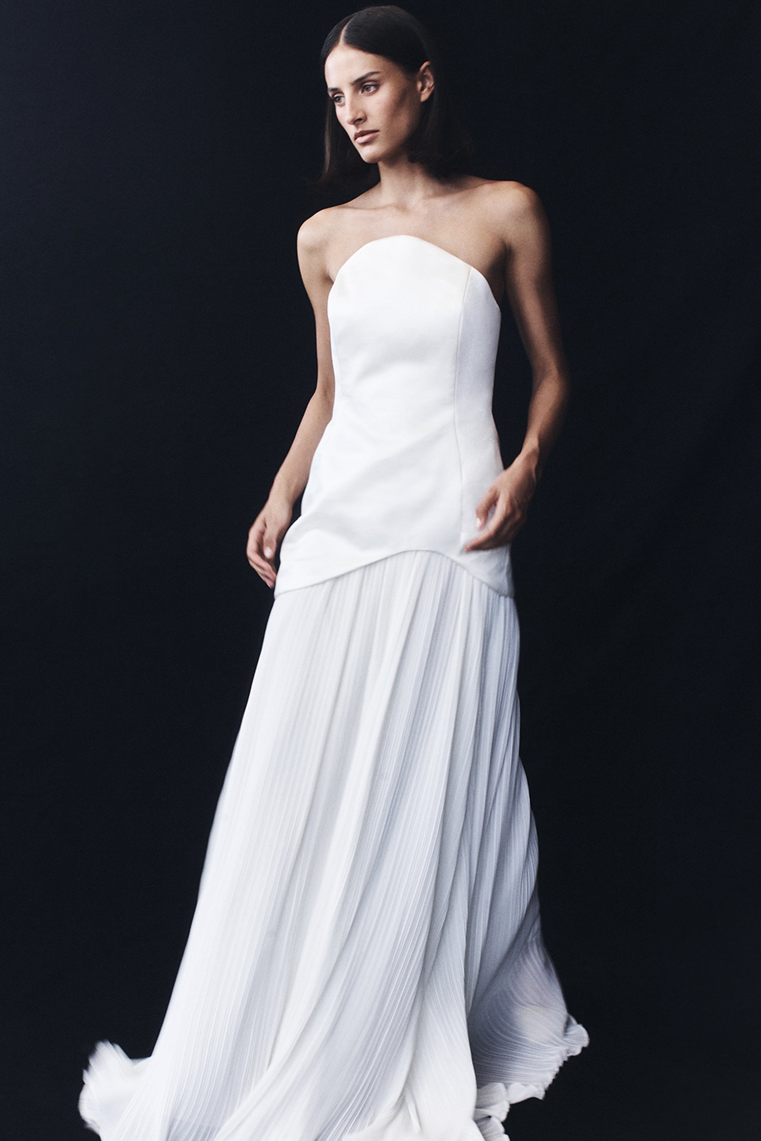Juno Strapless Pleated Maxi Gown - White、mySite、solidvoid