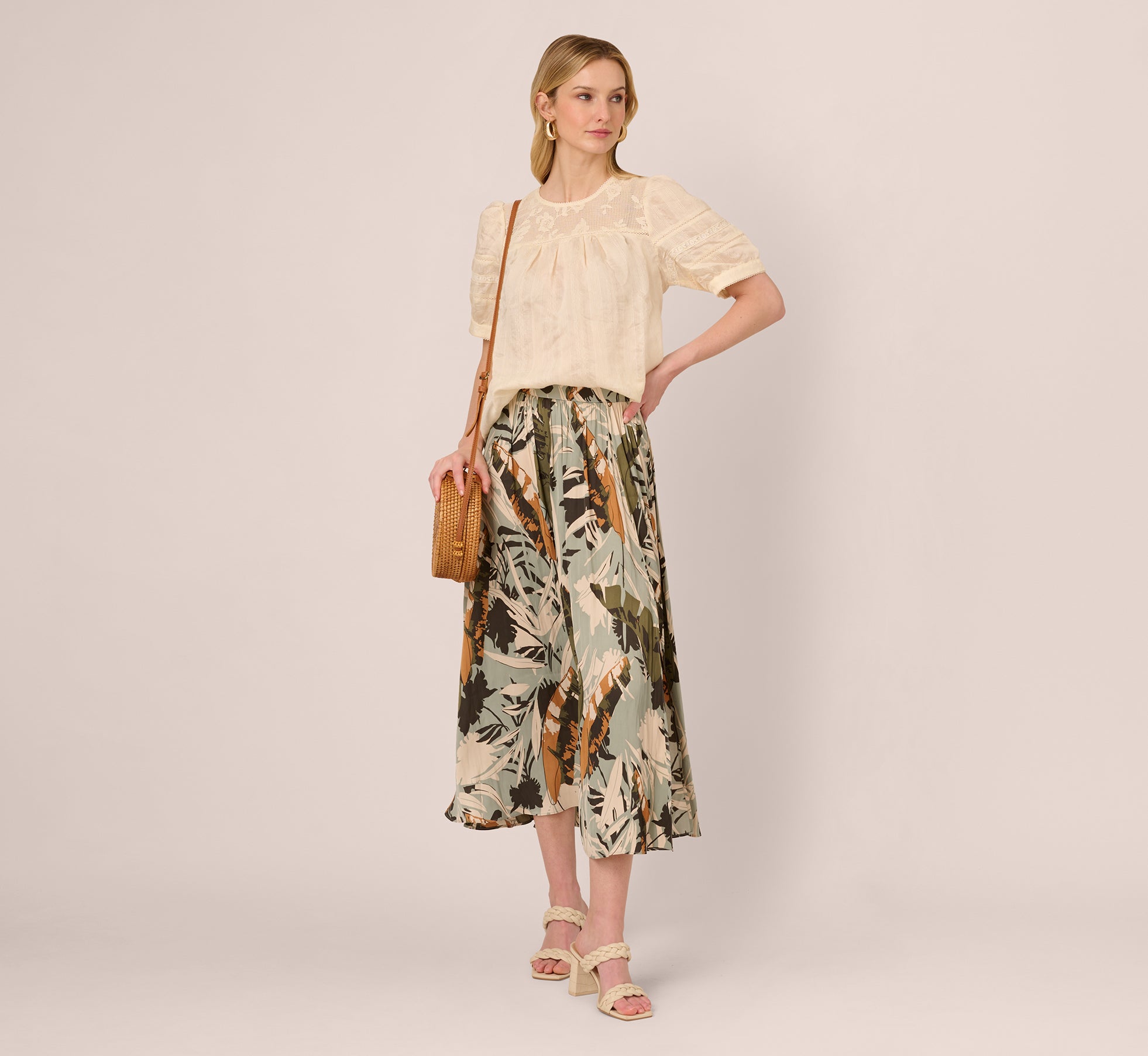 Puff Sleeve Lace Yoke Top In Barely Beige、mySite、solidvoid