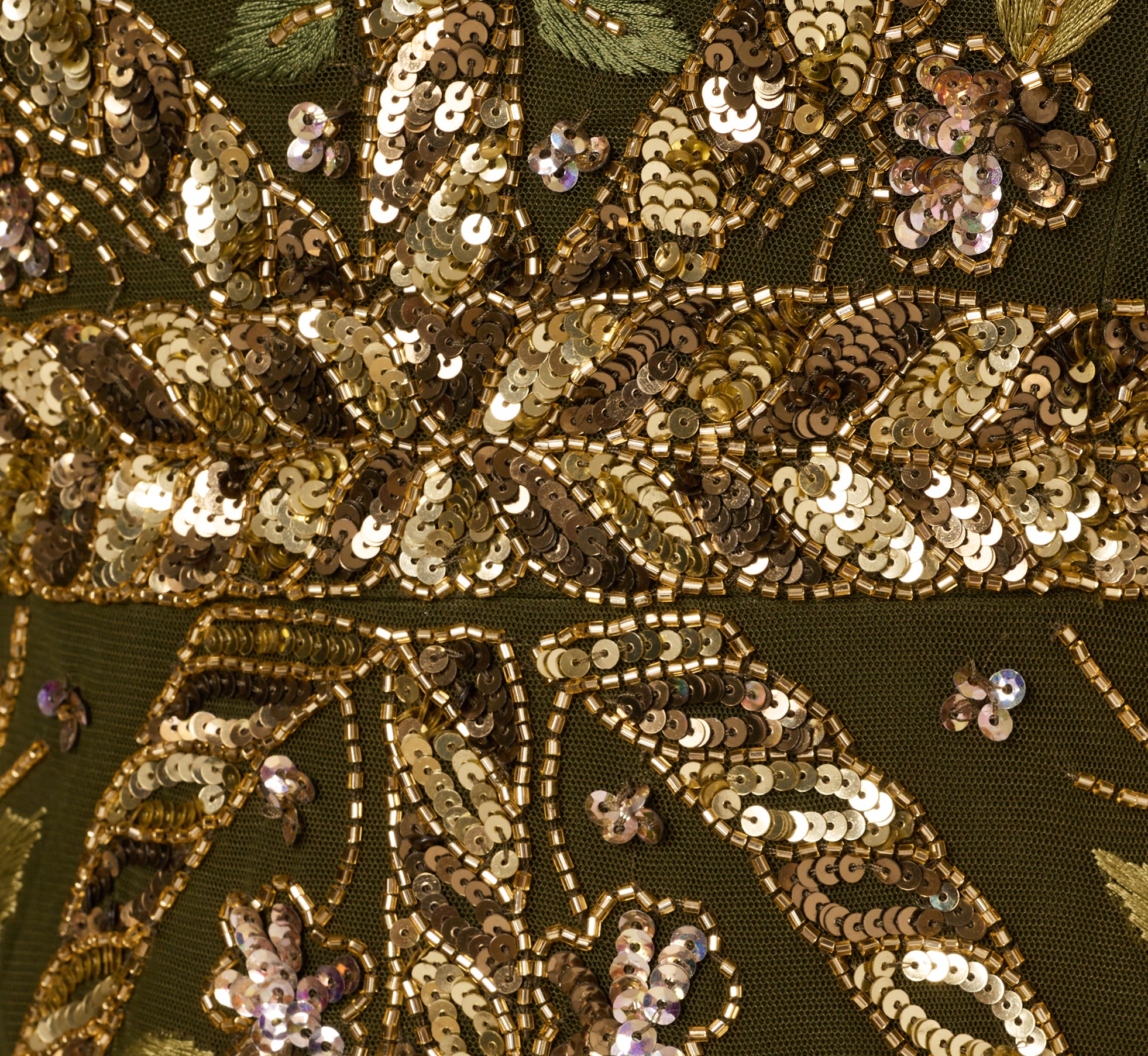 Sequin Beaded Ankle Length Dress With Flutter Sleeves In Olive、mySite、solidvoid