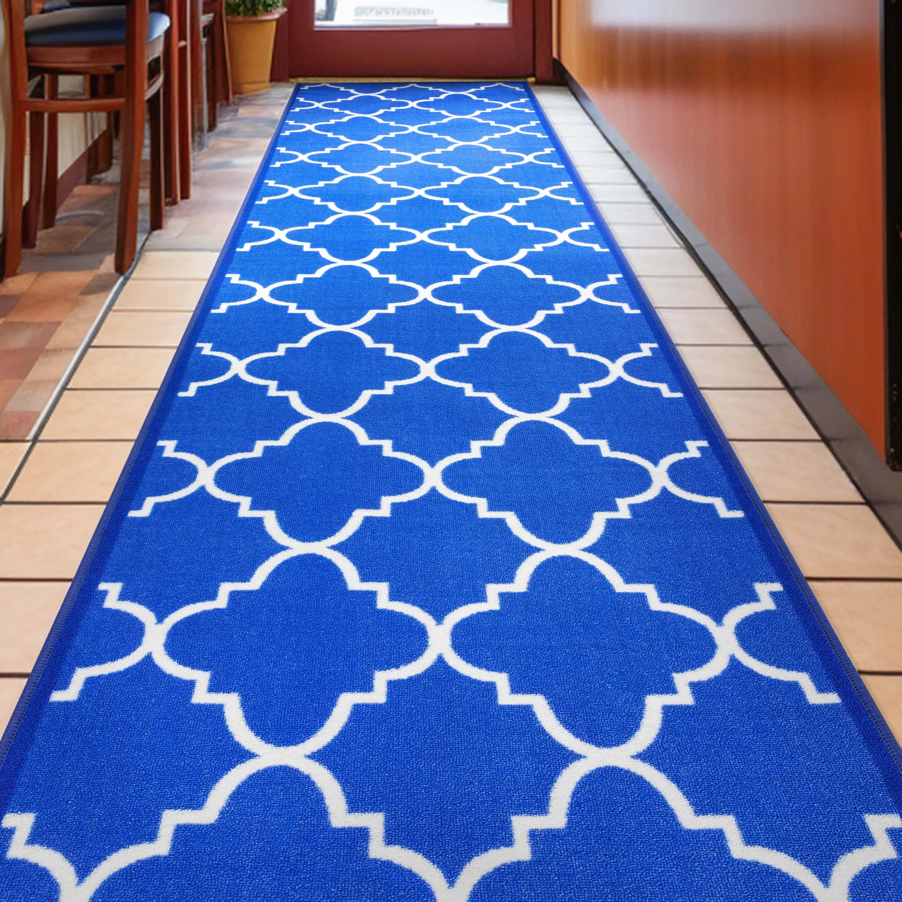 Brooklyn Trellis Custom Size Runner Modern Blue Select Your Width x Choose Your Length Machine Washable Hallway Runner Rug、mySite、gigharbornorthrealestate