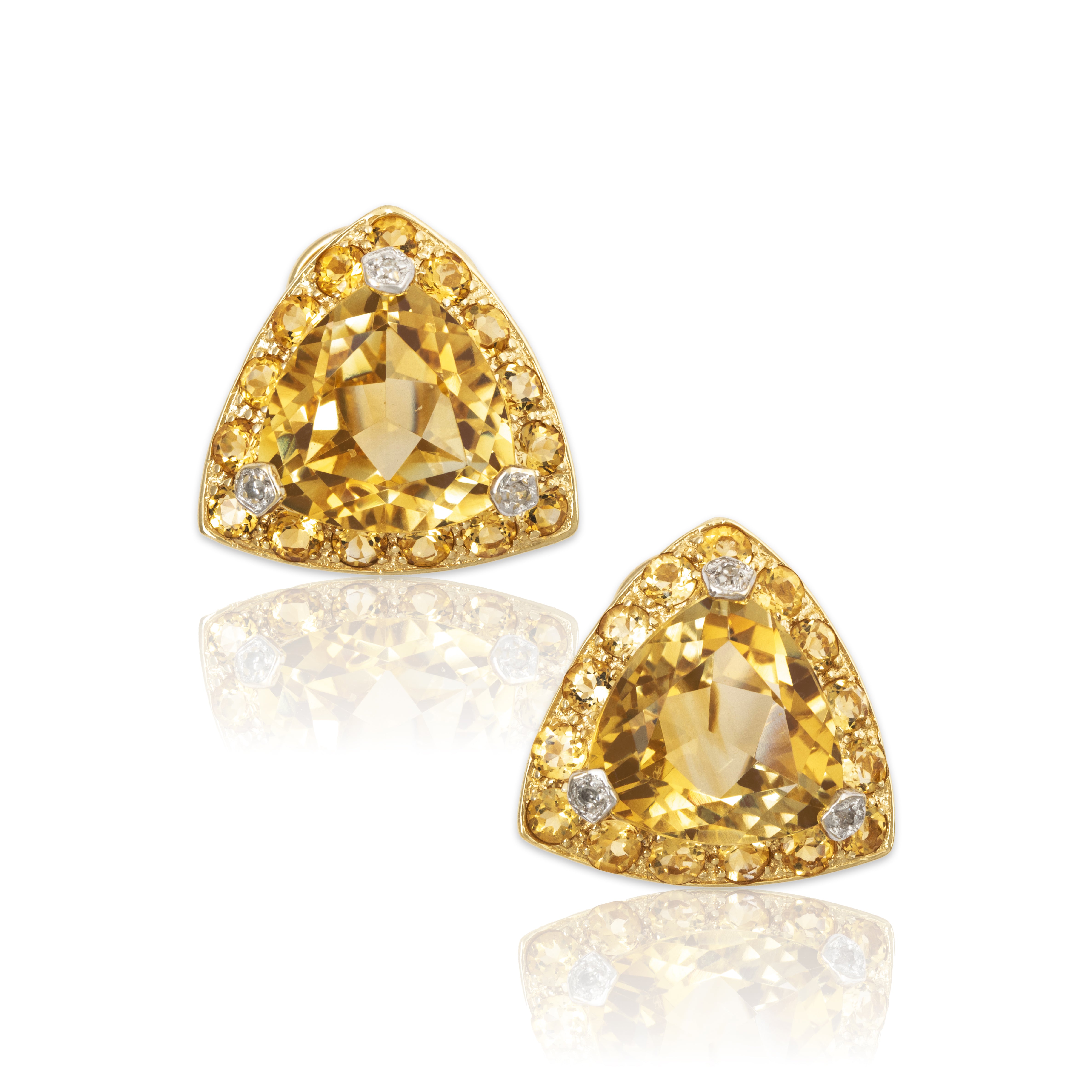 Vintage Large 14k Yellow Gold 9cttw Citrine Diamond Halo Earrings、mySite、hinf8tx79