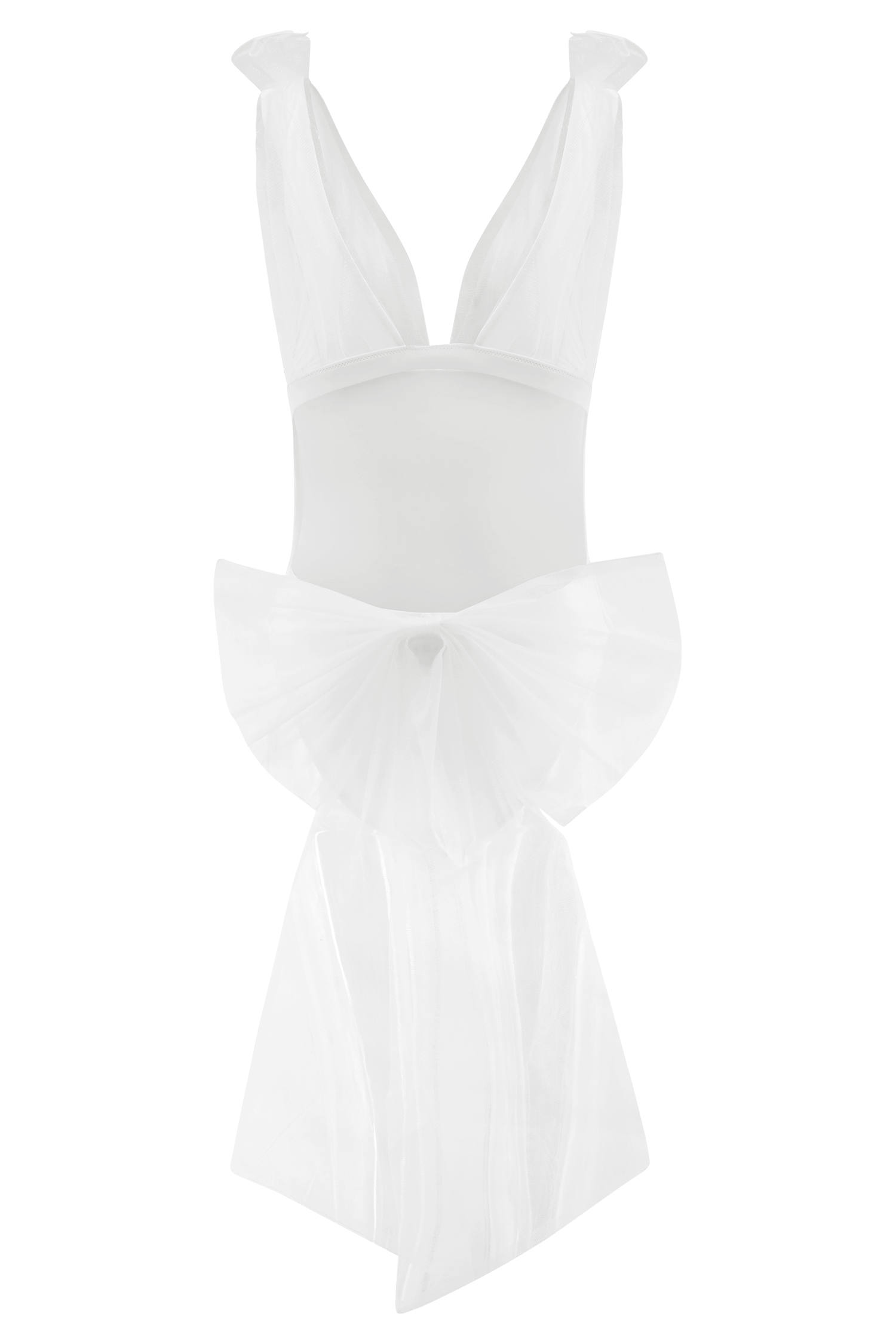 Sybil Plunge One Piece With Bow - Ivory、mySite、solidvoid