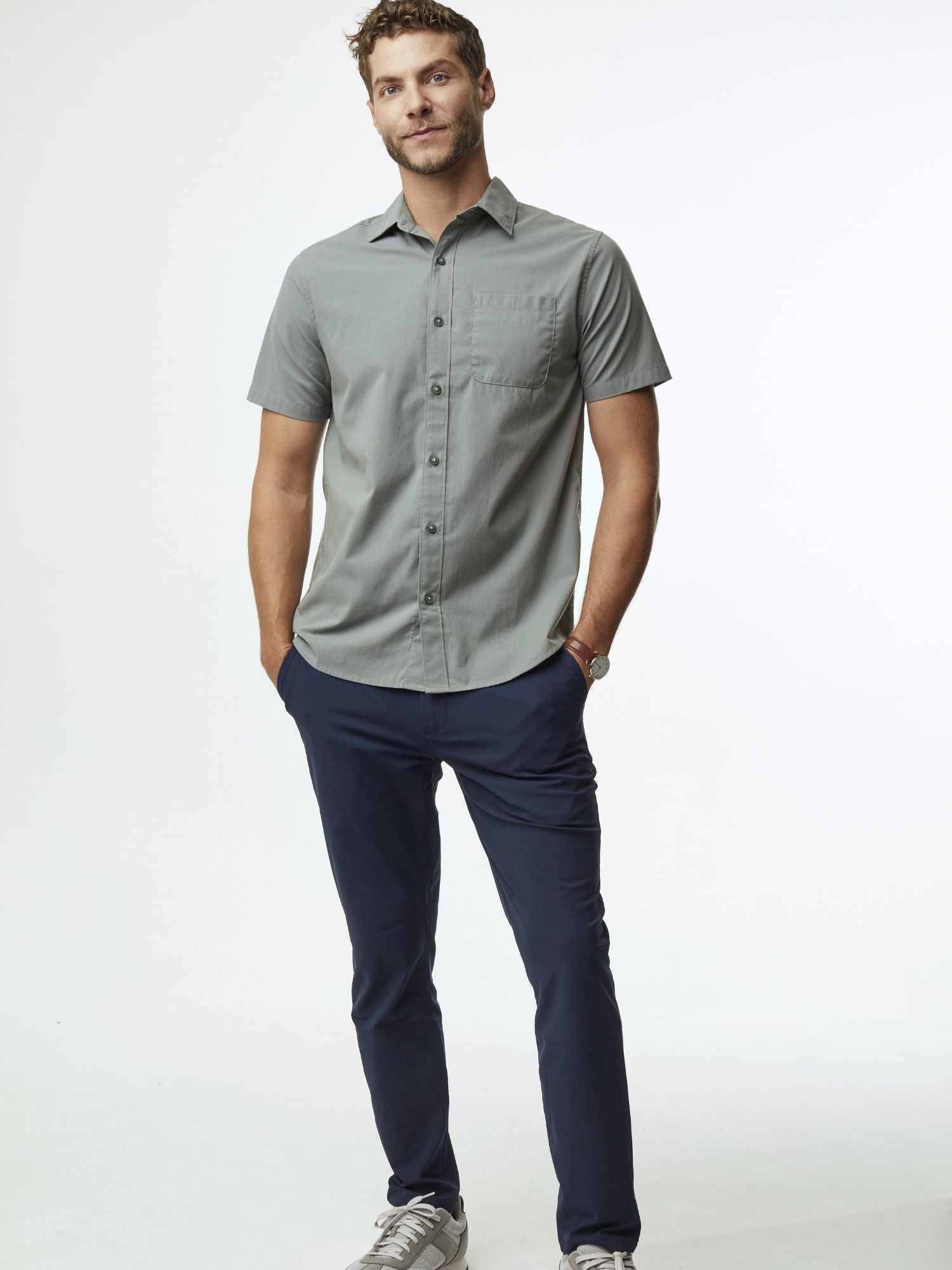  Mercury Green Short Sleeve Stretch Button Up、mySite、ghnorth