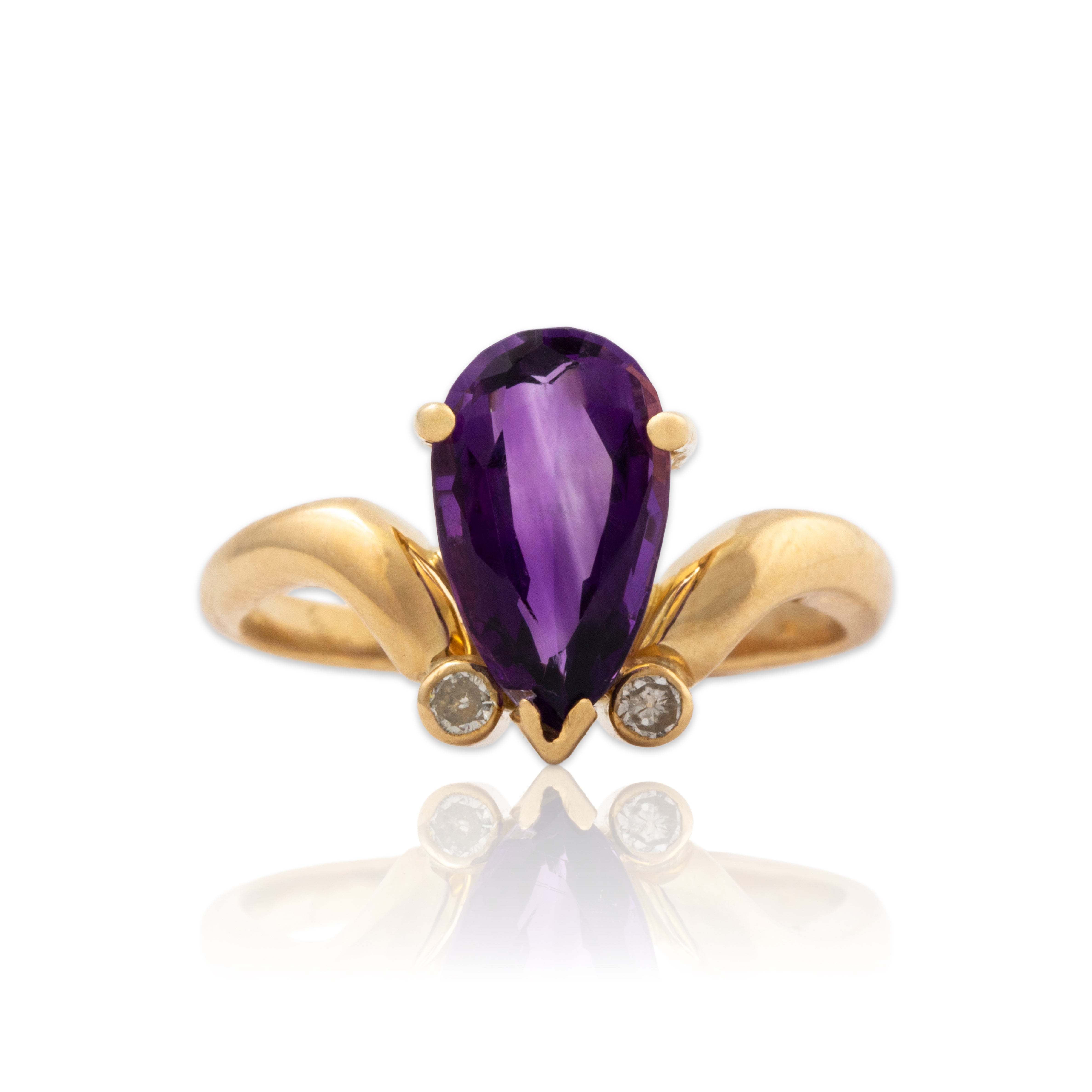 Vintage 18k Yellow Gold 1.35ct Amethyst Diamond Pear Ring 5.75、mySite、hinf8tx79