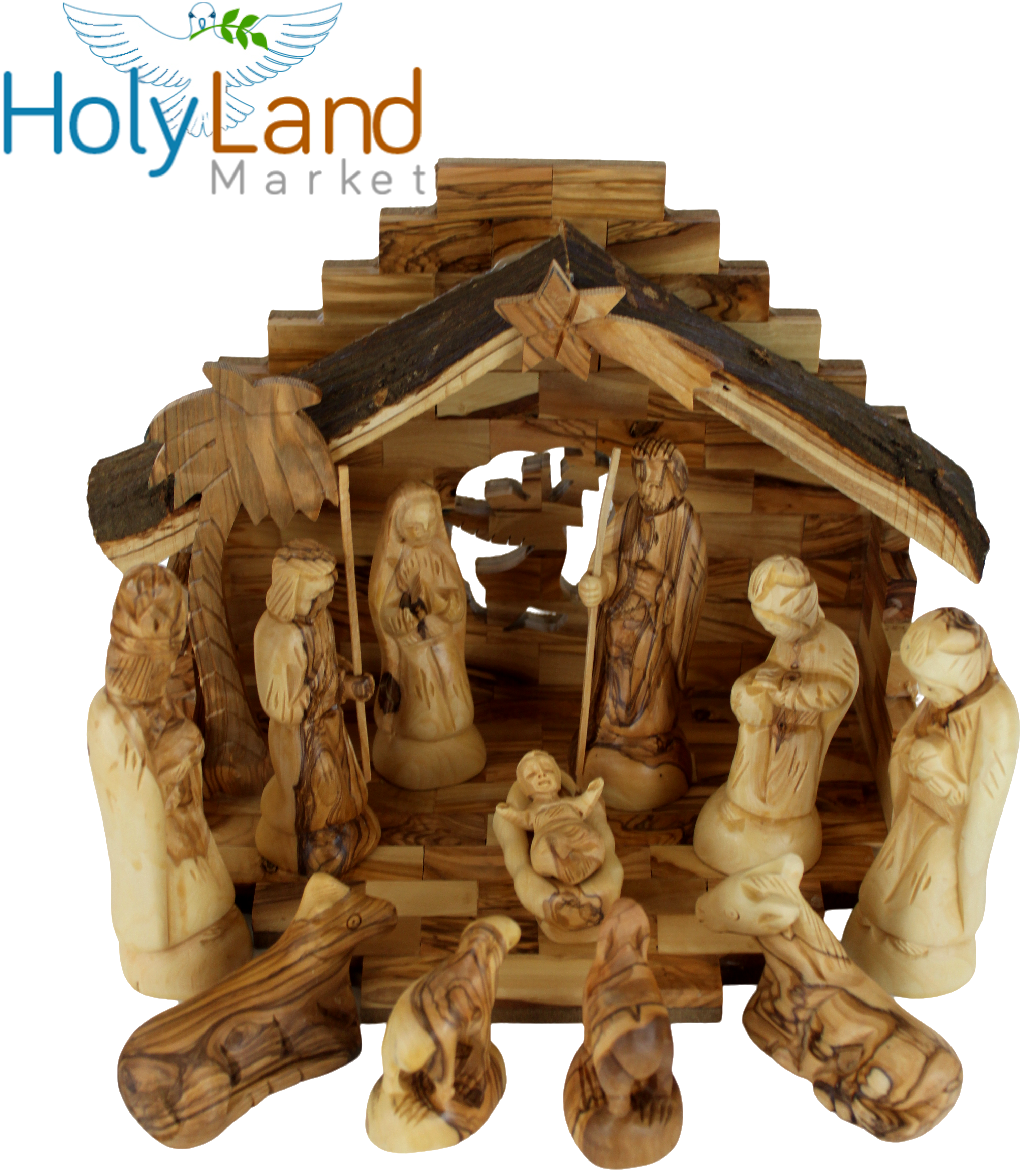  Holy Land Market Olive Wood Nativity Set - Inspirational Christmas Decorations Indoor, Hand Carved Nativity Set for Christmas Table Decor, Bethlehem Olive Wood, Christian Home Gift、mySite、elrpsem3k